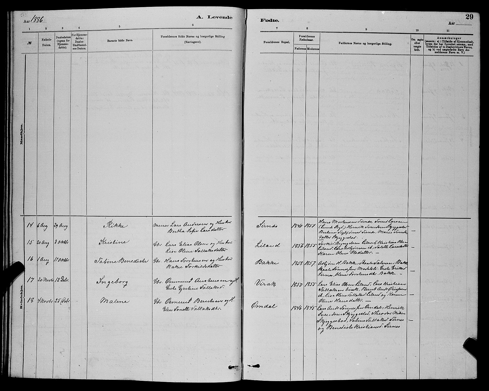 Bakke sokneprestkontor, AV/SAK-1111-0002/F/Fb/Fba/L0002: Klokkerbok nr. B 2, 1879-1893, s. 29