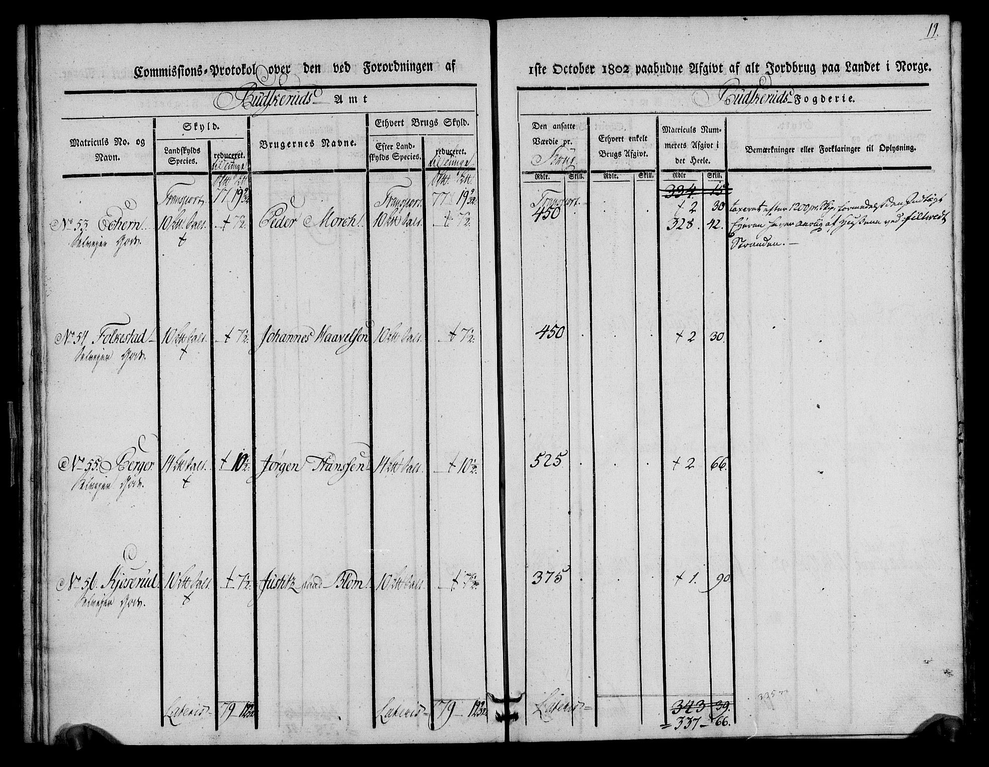 Rentekammeret inntil 1814, Realistisk ordnet avdeling, AV/RA-EA-4070/N/Ne/Nea/L0063: Buskerud fogderi. Kommisjonsprotokoll for Hurum prestegjeld, 1803, s. 19