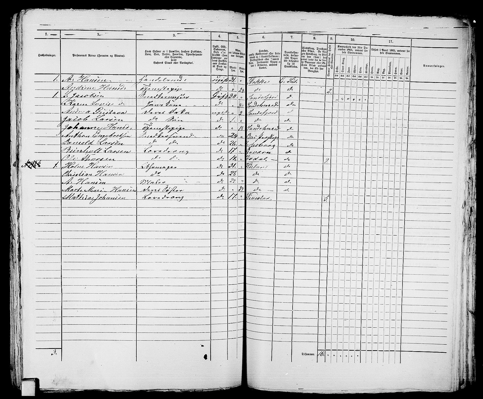 RA, Folketelling 1865 for 0706B Sandeherred prestegjeld, Sandefjord kjøpstad, 1865, s. 444