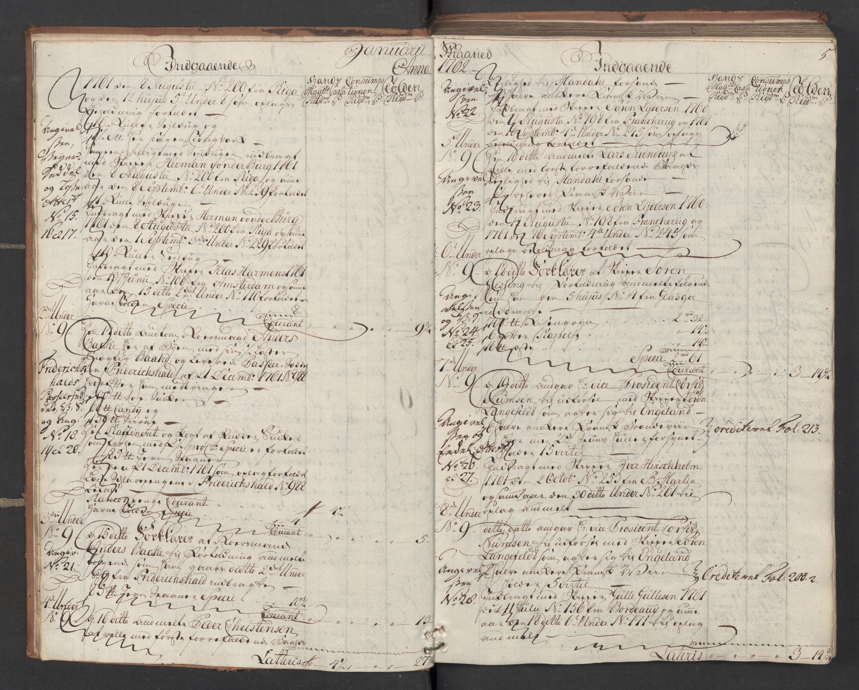 Generaltollkammeret, tollregnskaper, AV/RA-EA-5490/R16/L0048/0001: Tollregnskaper Kristiansand / Inngående hovedtollbok, 1762, s. uindeksert