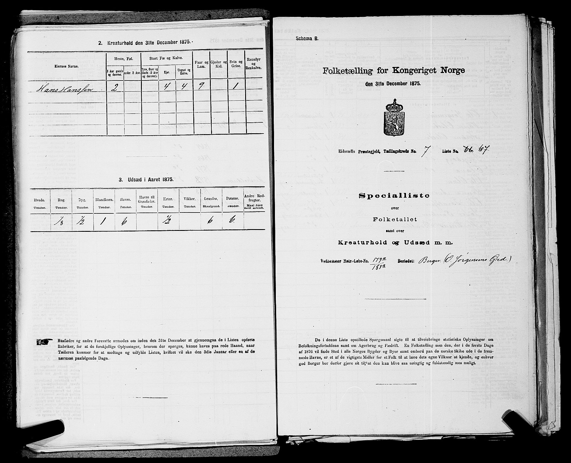 RA, Folketelling 1875 for 0237P Eidsvoll prestegjeld, 1875, s. 1039