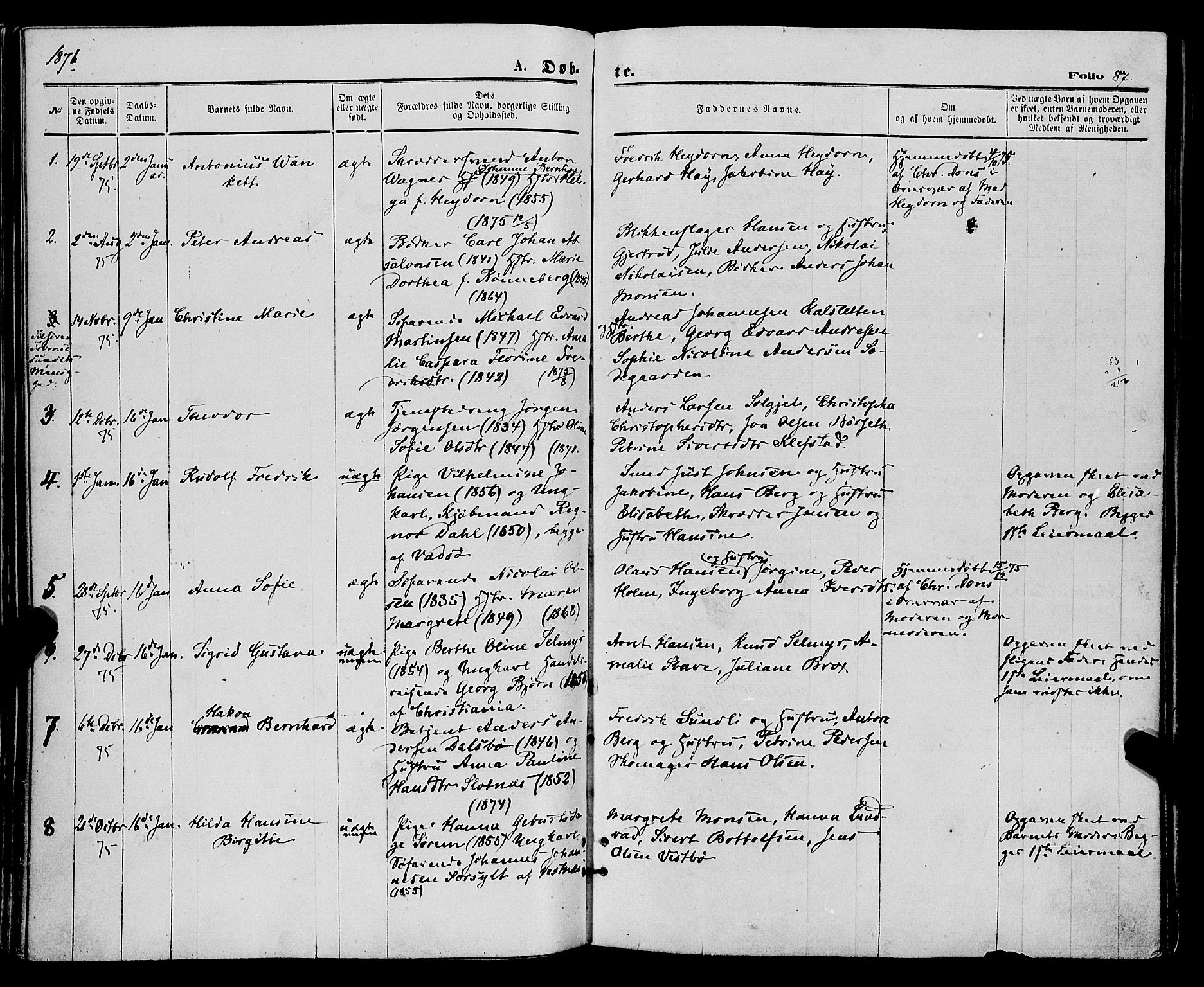 Tromsø sokneprestkontor/stiftsprosti/domprosti, AV/SATØ-S-1343/G/Ga/L0013kirke: Ministerialbok nr. 13, 1872-1877, s. 87