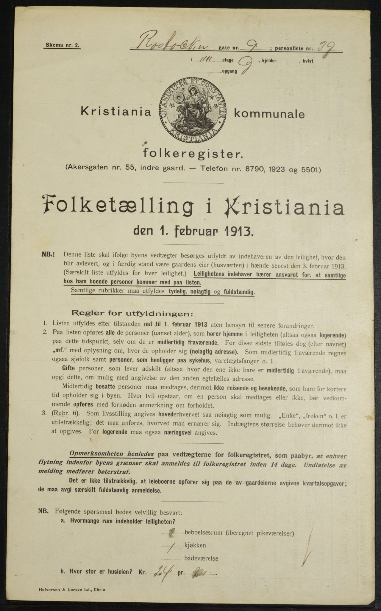 OBA, Kommunal folketelling 1.2.1913 for Kristiania, 1913, s. 84588