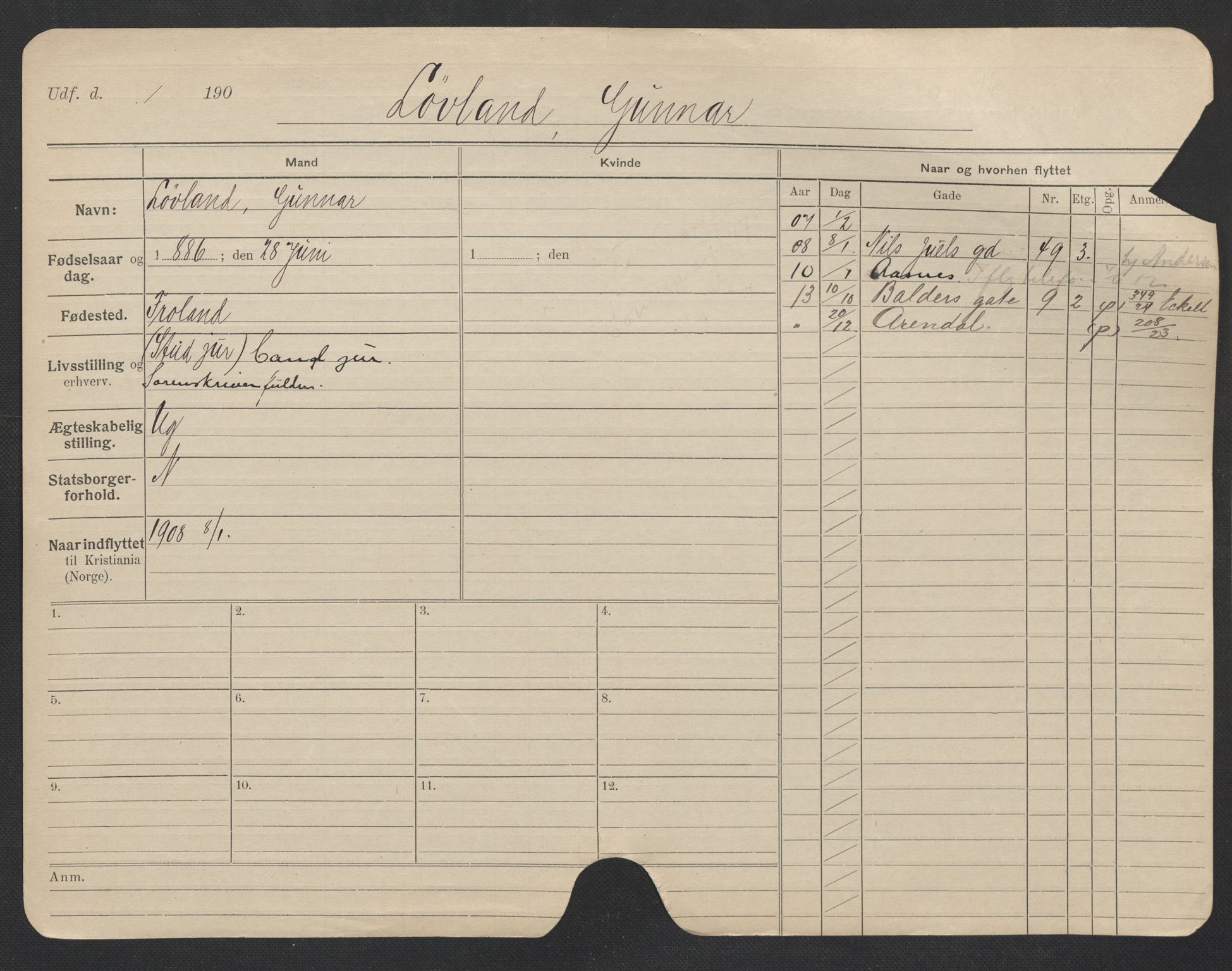 Oslo folkeregister, Registerkort, AV/SAO-A-11715/F/Fa/Fac/L0007: Menn, 1906-1914, s. 429a