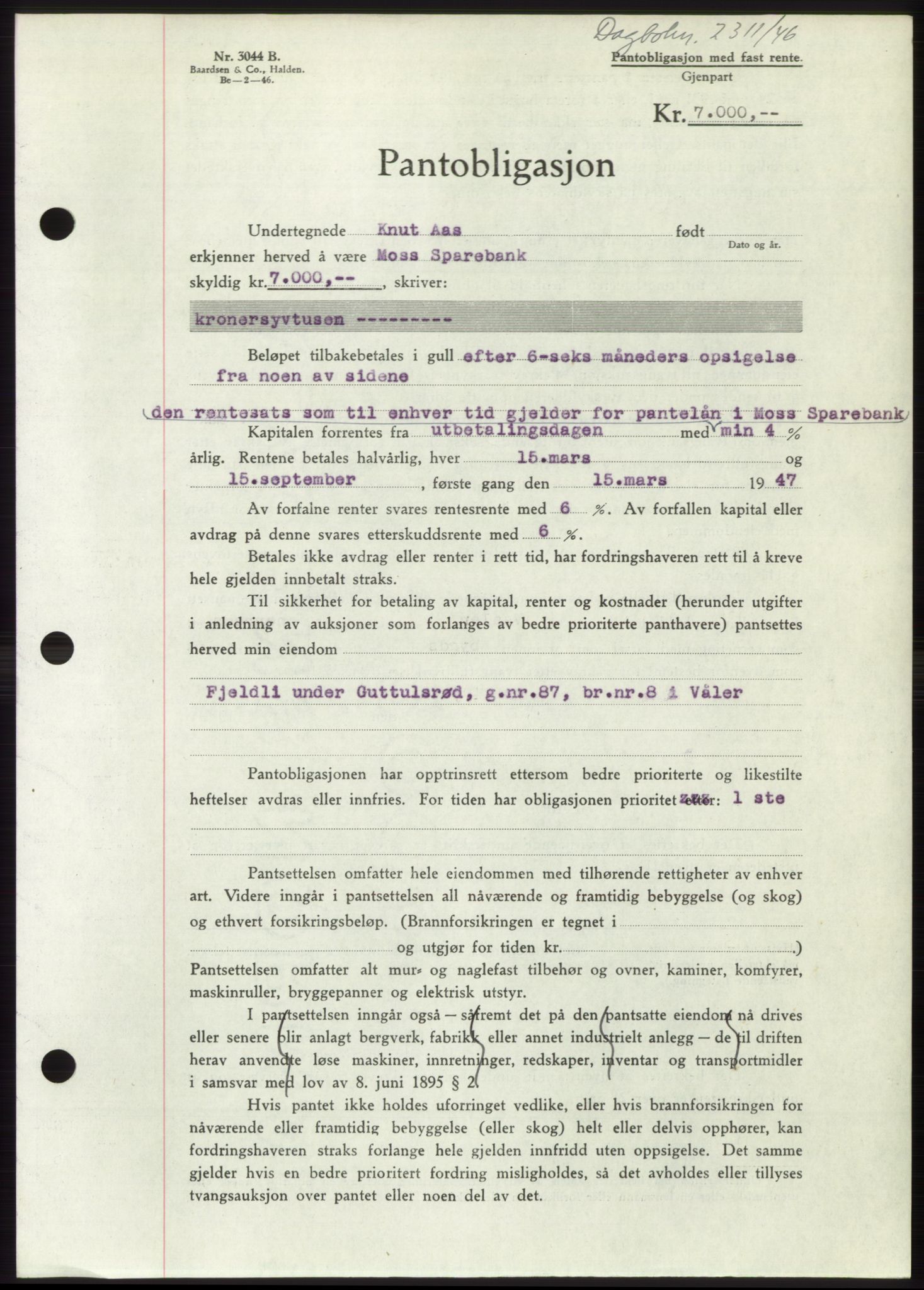 Moss sorenskriveri, SAO/A-10168: Pantebok nr. B16, 1946-1947, Dagboknr: 2311/1946