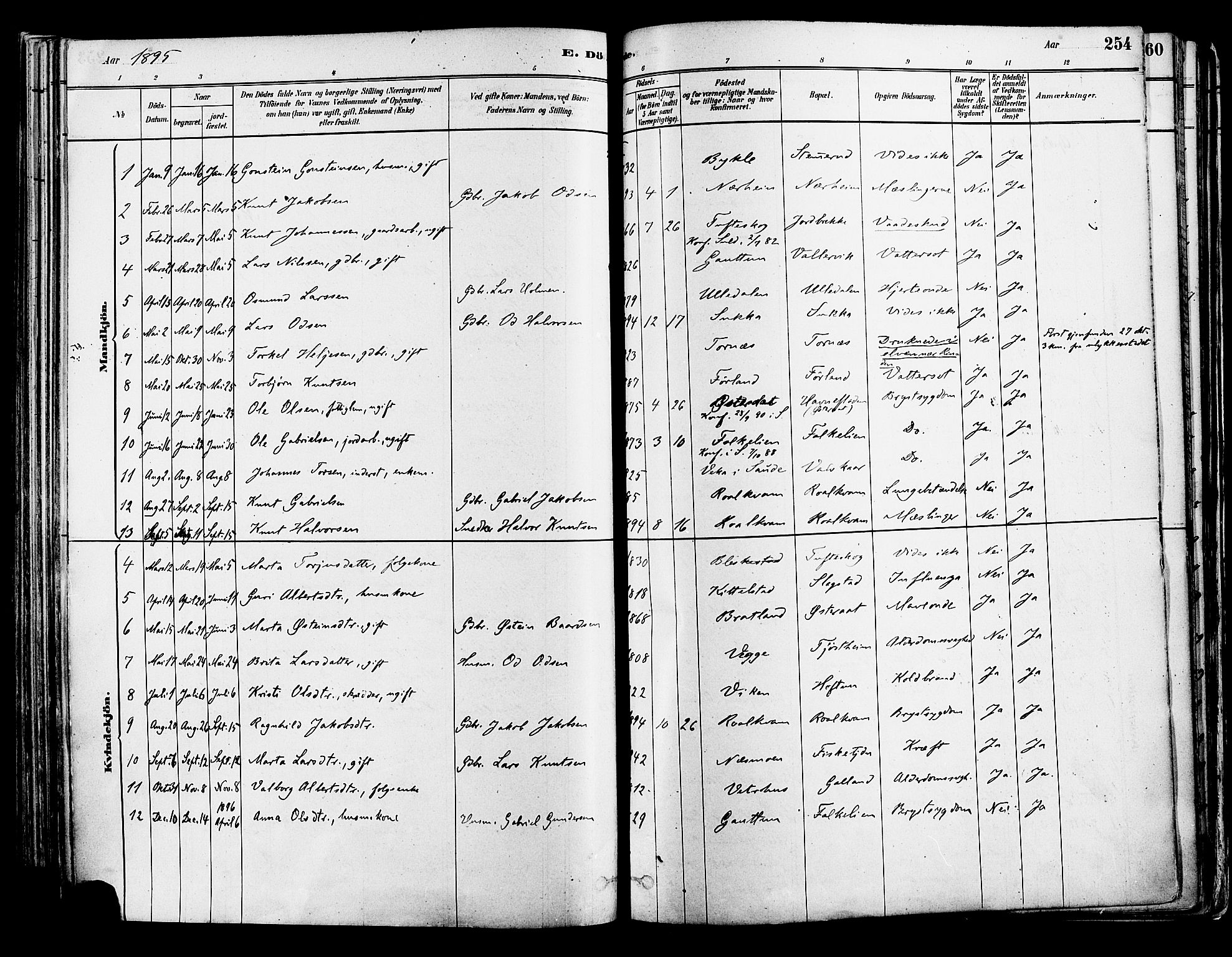 Suldal sokneprestkontor, AV/SAST-A-101845/01/IV/L0011: Ministerialbok nr. A 11, 1878-1900, s. 254