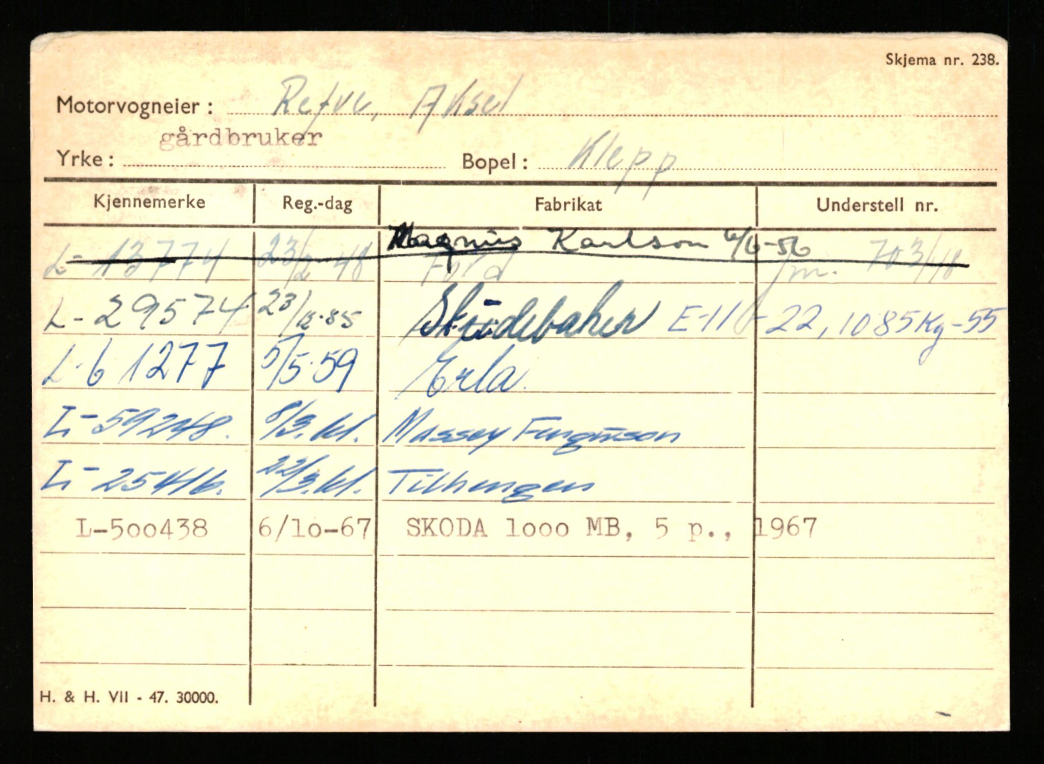 Stavanger trafikkstasjon, AV/SAST-A-101942/0/H/L0031: Refve - Ræg, 1930-1971, s. 1