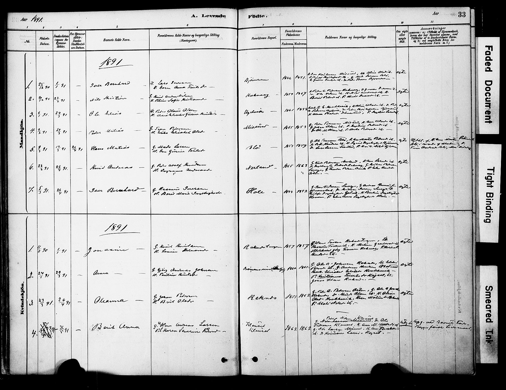 Ministerialprotokoller, klokkerbøker og fødselsregistre - Møre og Romsdal, SAT/A-1454/563/L0736: Ministerialbok nr. 563A01, 1878-1903, s. 33