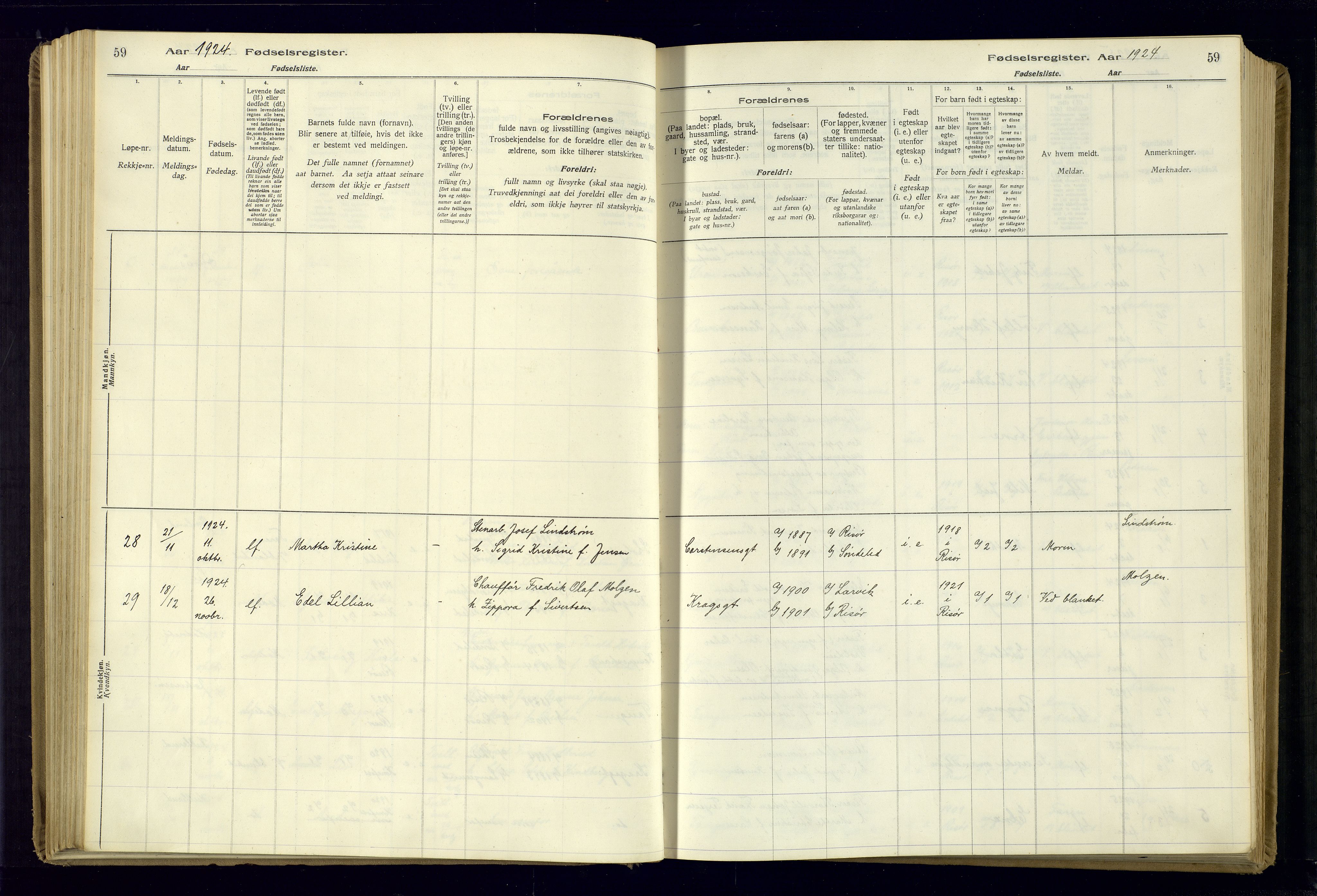 Risør sokneprestkontor, AV/SAK-1111-0035/J/Ja/L0001: Fødselsregister nr. A-VI-13, 1916-1947, s. 59