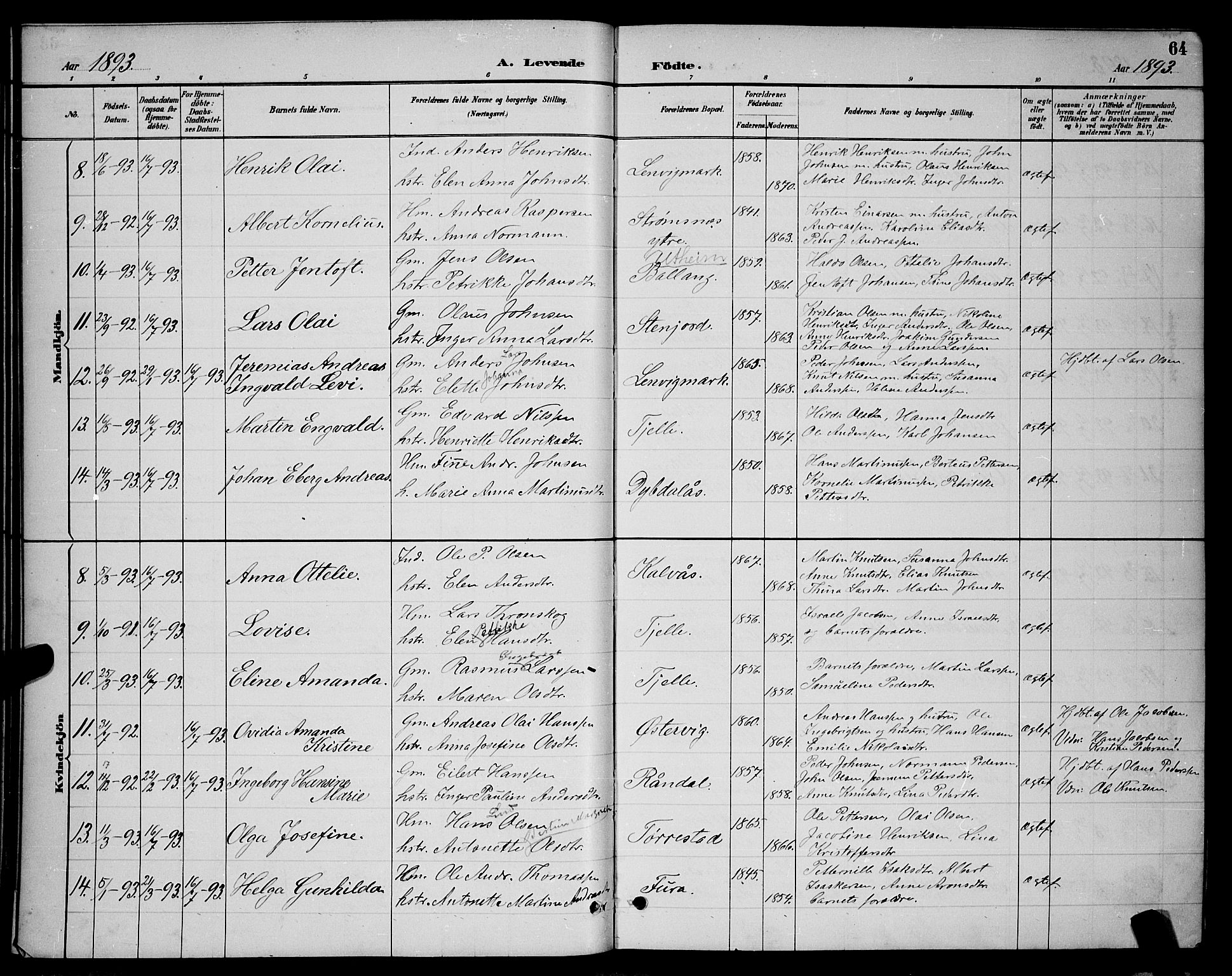 Ministerialprotokoller, klokkerbøker og fødselsregistre - Nordland, AV/SAT-A-1459/863/L0914: Klokkerbok nr. 863C04, 1886-1897, s. 64