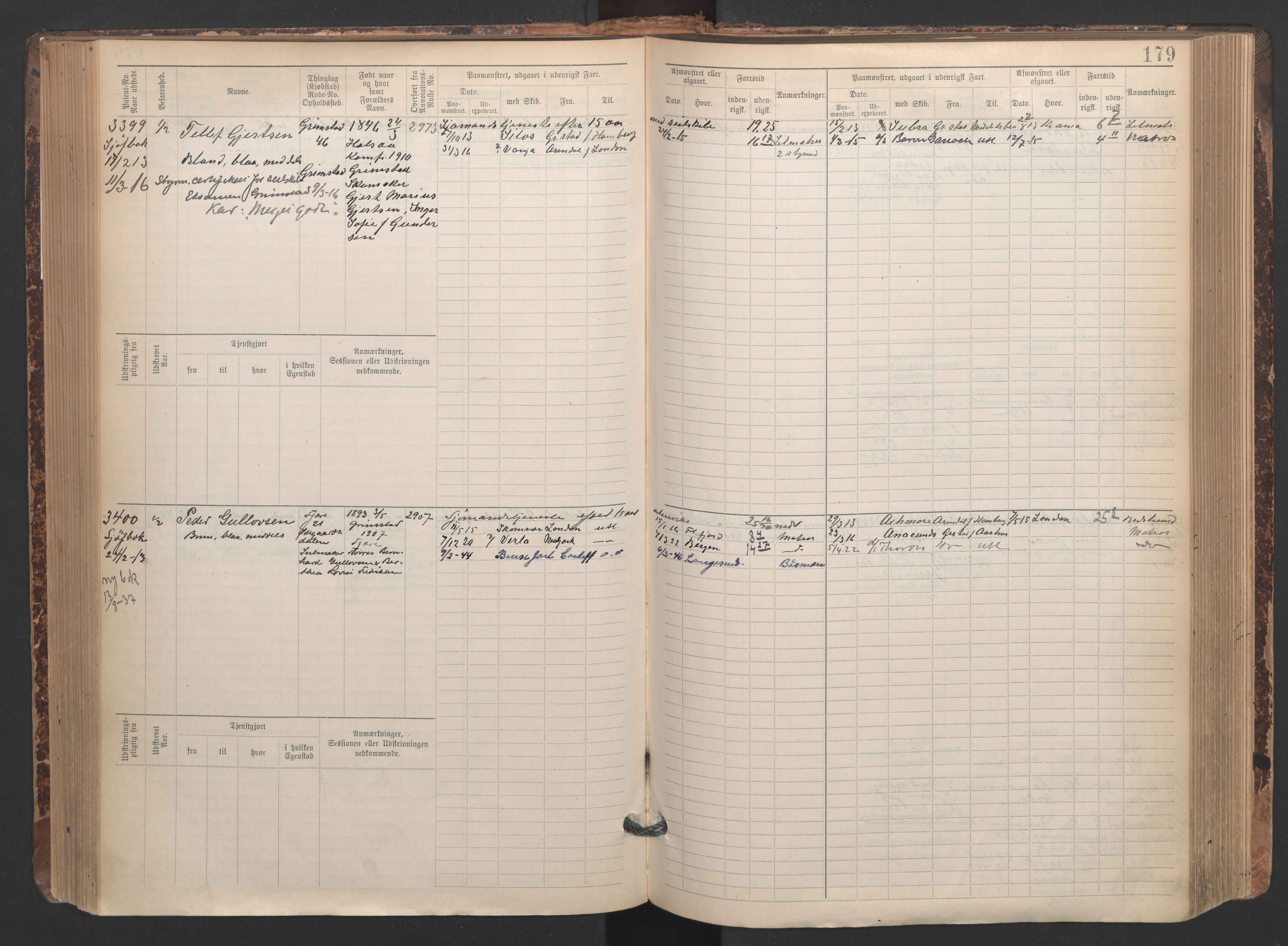 Grimstad mønstringskrets, SAK/2031-0013/F/Fb/L0005: Hovedrulle A nr 3043-3804, F-8, 1900-1948, s. 182