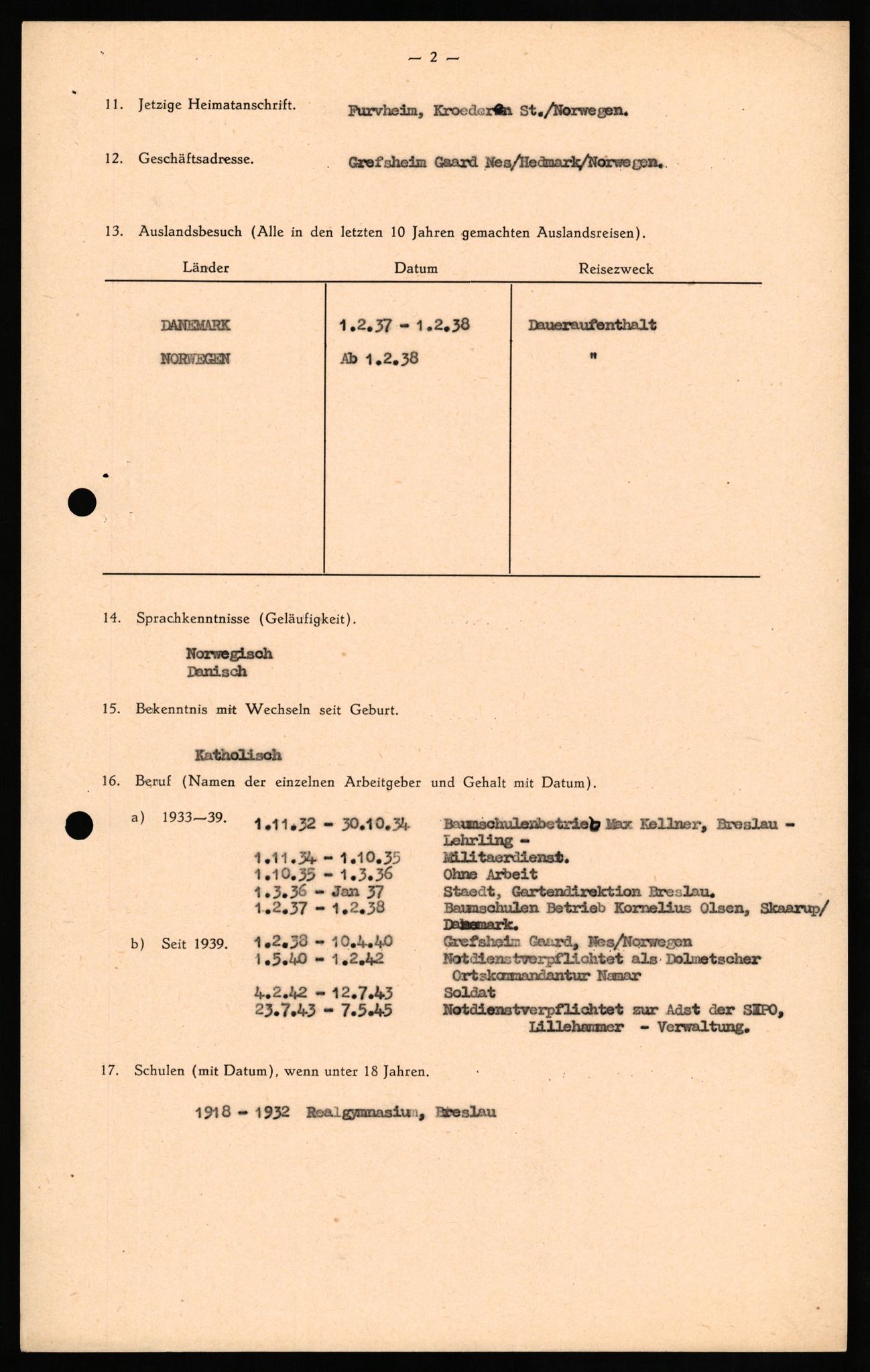 Forsvaret, Forsvarets overkommando II, AV/RA-RAFA-3915/D/Db/L0026: CI Questionaires. Tyske okkupasjonsstyrker i Norge. Tyskere., 1945-1946, s. 58