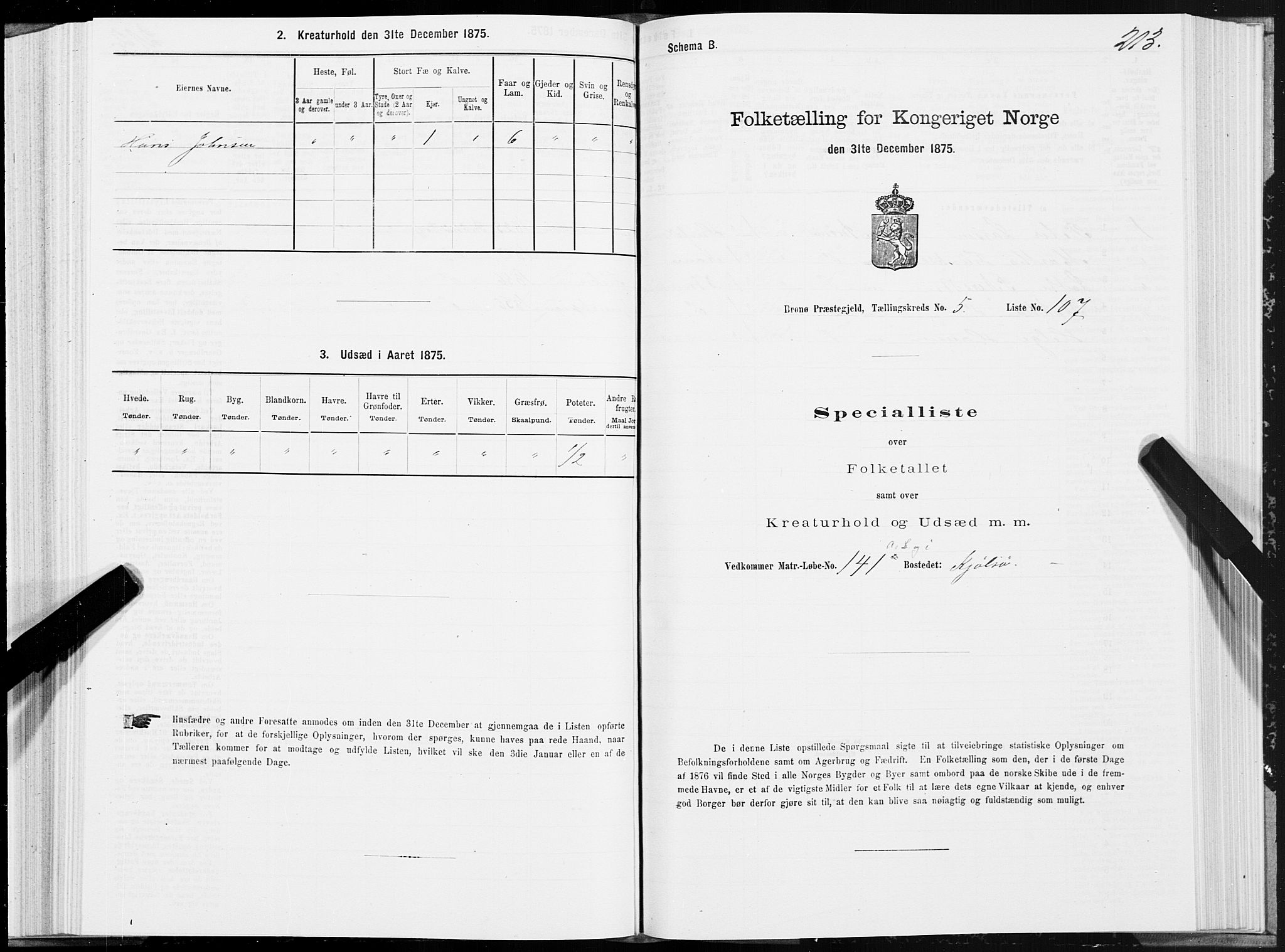 SAT, Folketelling 1875 for 1814P Brønnøy prestegjeld, 1875, s. 3213