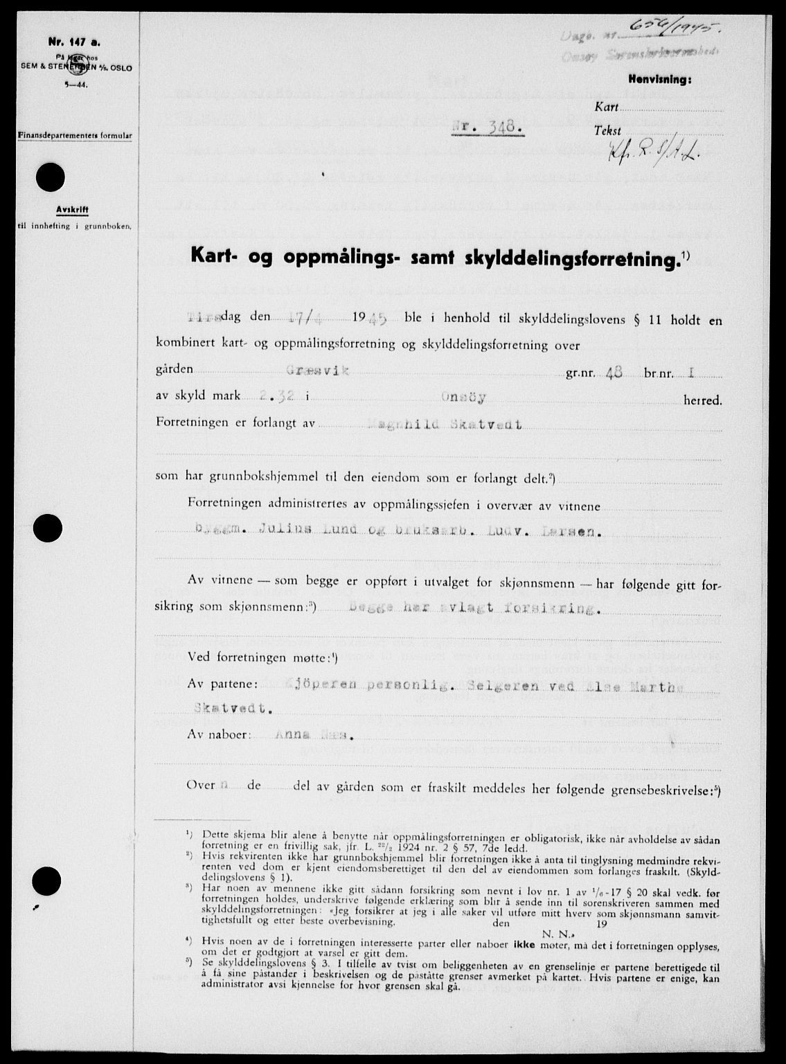 Onsøy sorenskriveri, SAO/A-10474/G/Ga/Gab/L0014: Pantebok nr. II A-14, 1944-1945, Dagboknr: 656/1945