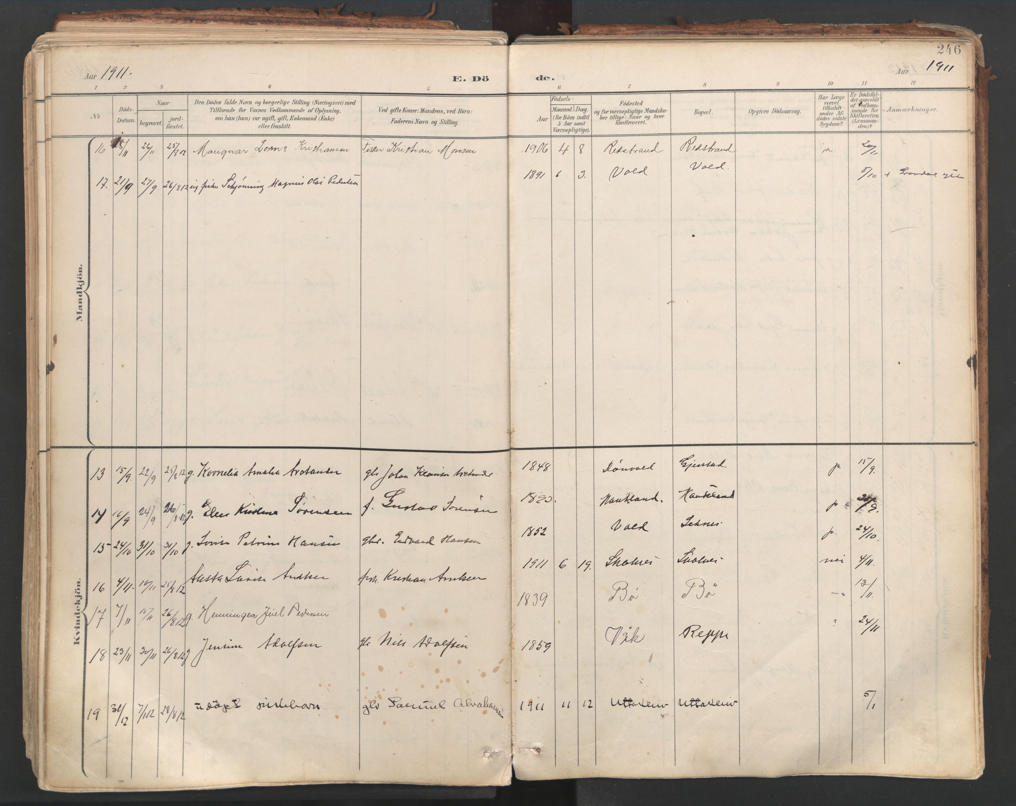 Ministerialprotokoller, klokkerbøker og fødselsregistre - Nordland, AV/SAT-A-1459/881/L1154: Ministerialbok nr. 881A07, 1907-1918, s. 246