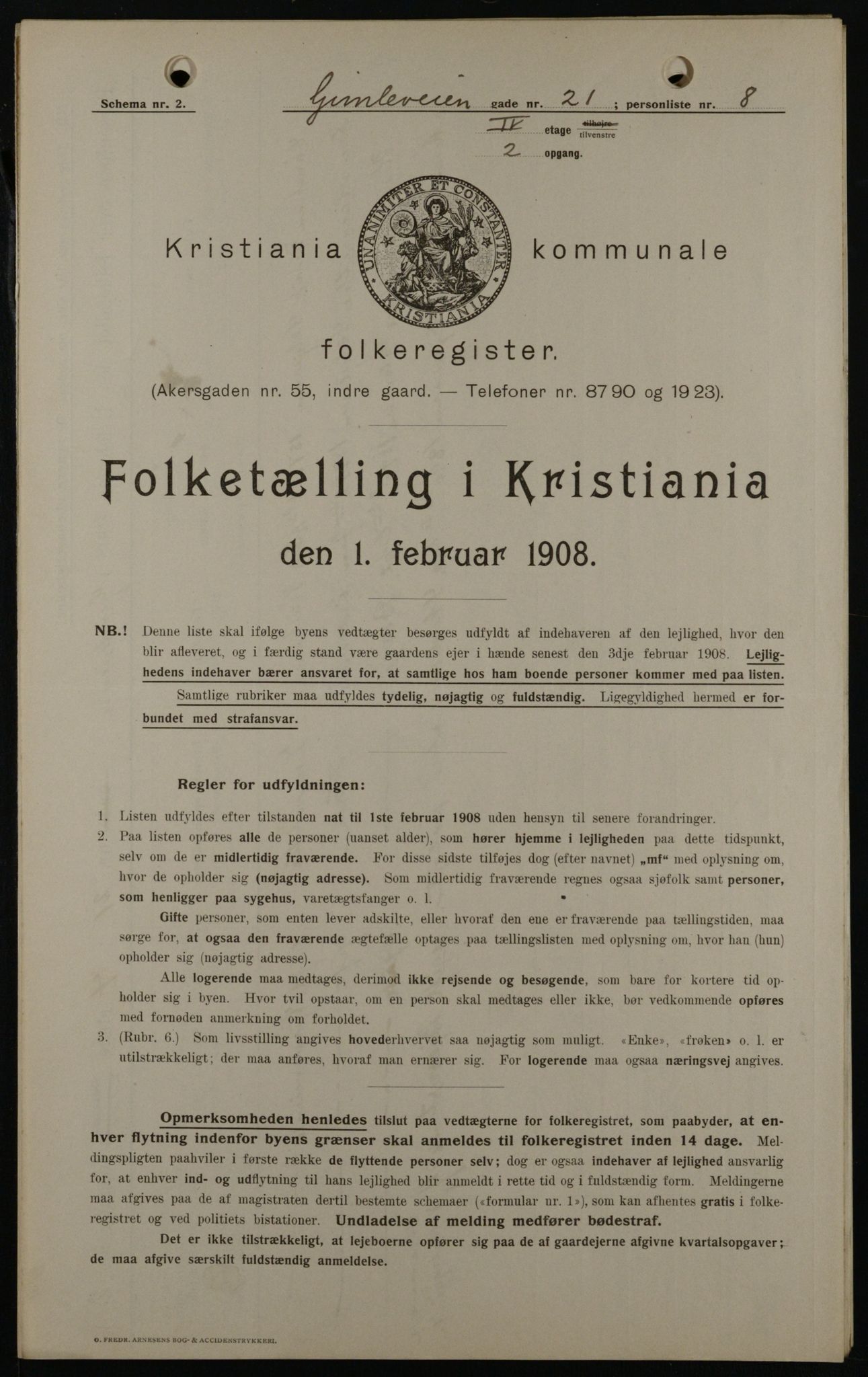 OBA, Kommunal folketelling 1.2.1908 for Kristiania kjøpstad, 1908, s. 26311