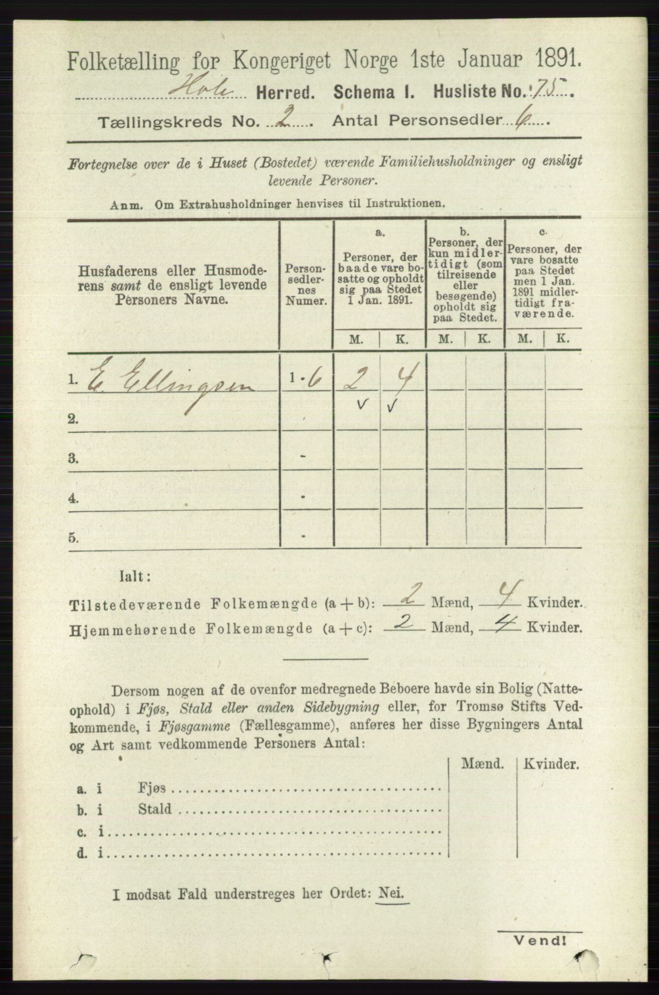 RA, Folketelling 1891 for 0612 Hole herred, 1891, s. 727