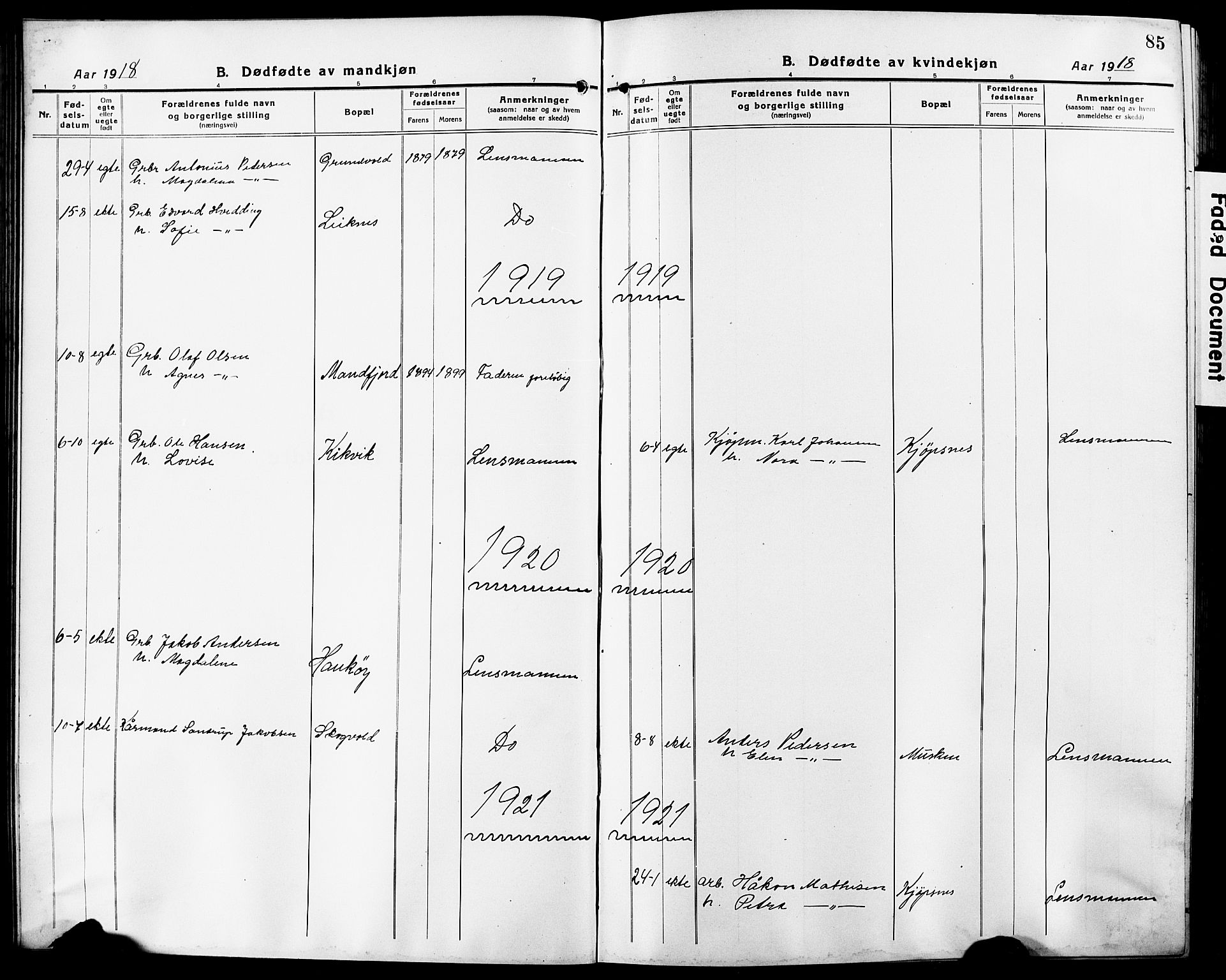 Ministerialprotokoller, klokkerbøker og fødselsregistre - Nordland, SAT/A-1459/861/L0878: Klokkerbok nr. 861C04, 1917-1928, s. 85