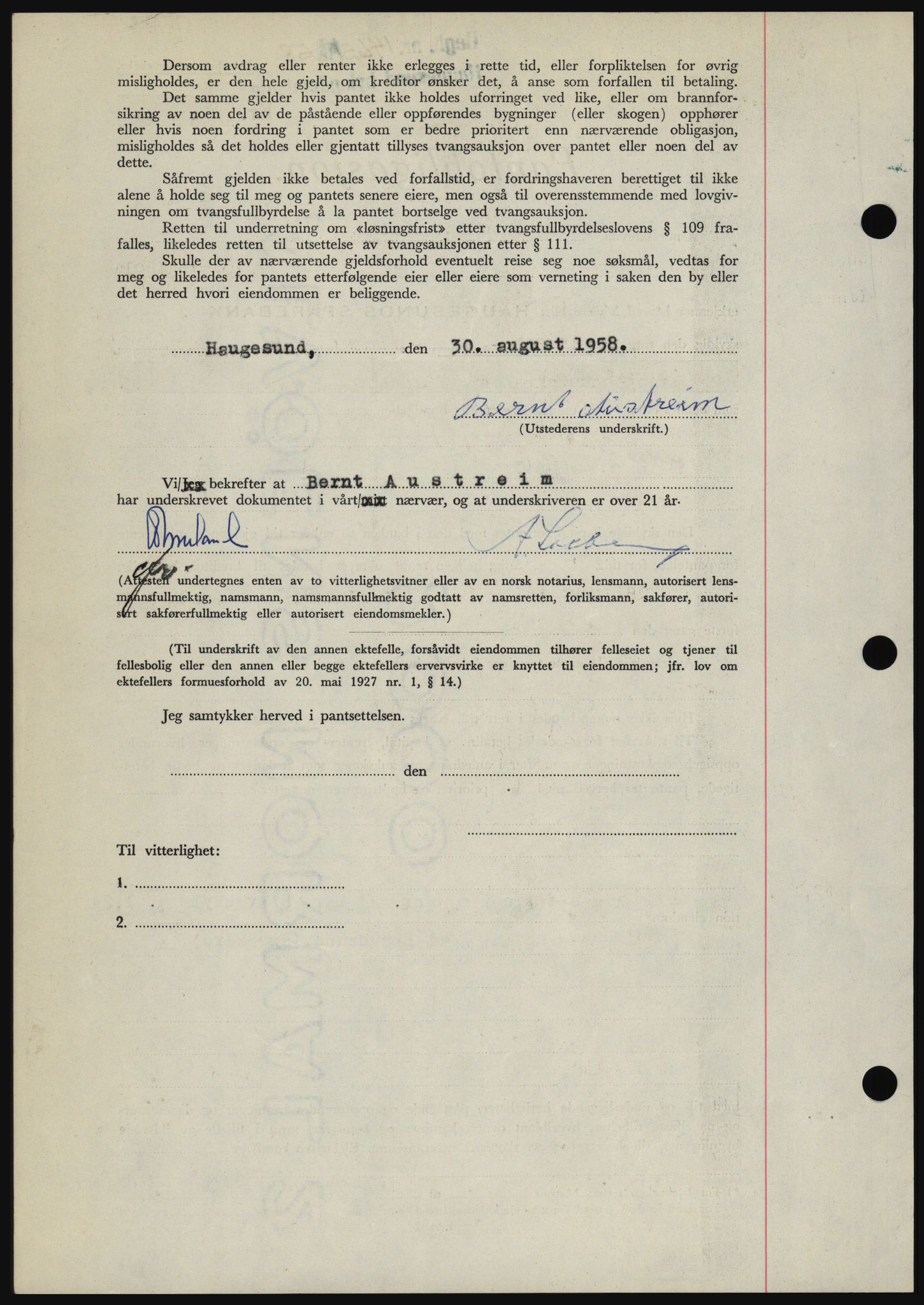 Haugesund tingrett, SAST/A-101415/01/II/IIC/L0044: Pantebok nr. B 44, 1958-1959, Dagboknr: 1465/1958