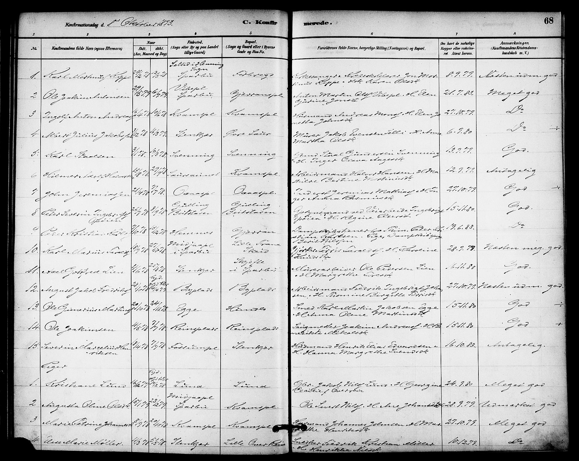 Ministerialprotokoller, klokkerbøker og fødselsregistre - Nord-Trøndelag, AV/SAT-A-1458/740/L0378: Ministerialbok nr. 740A01, 1881-1895, s. 68