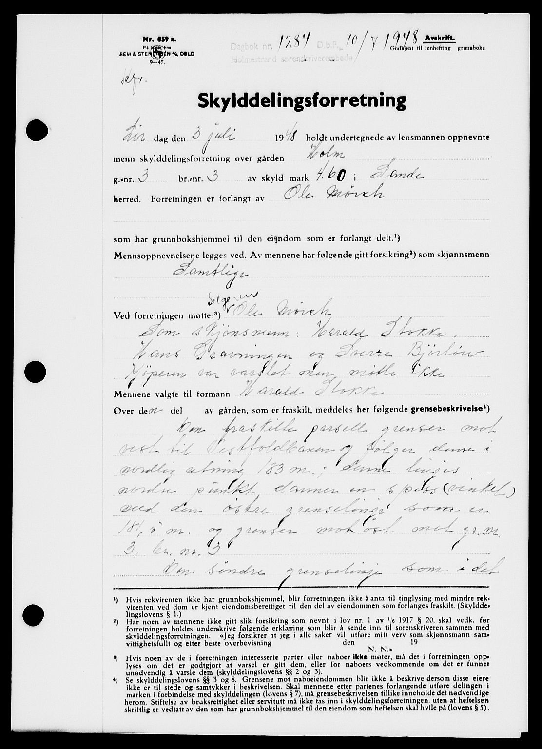 Holmestrand sorenskriveri, SAKO/A-67/G/Ga/Gaa/L0064: Pantebok nr. A-64, 1948-1948, Dagboknr: 1284/1948