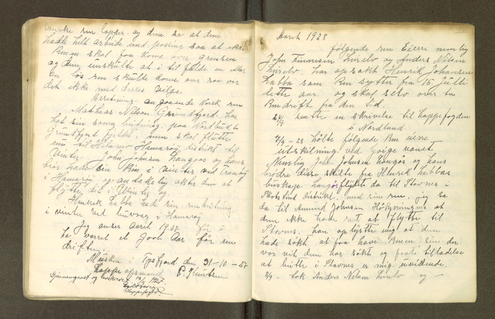 Reindriftsforvaltningen Nordland, AV/SAT-A-5309/H/L0011: Dagbok, Lappeoppsynsmannen i Hellemo, 1918-1930, s. 43