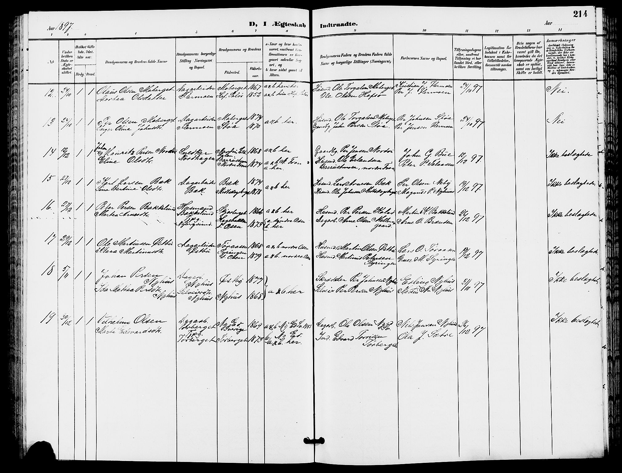 Trysil prestekontor, AV/SAH-PREST-046/H/Ha/Hab/L0006: Klokkerbok nr. 6, 1896-1912, s. 214