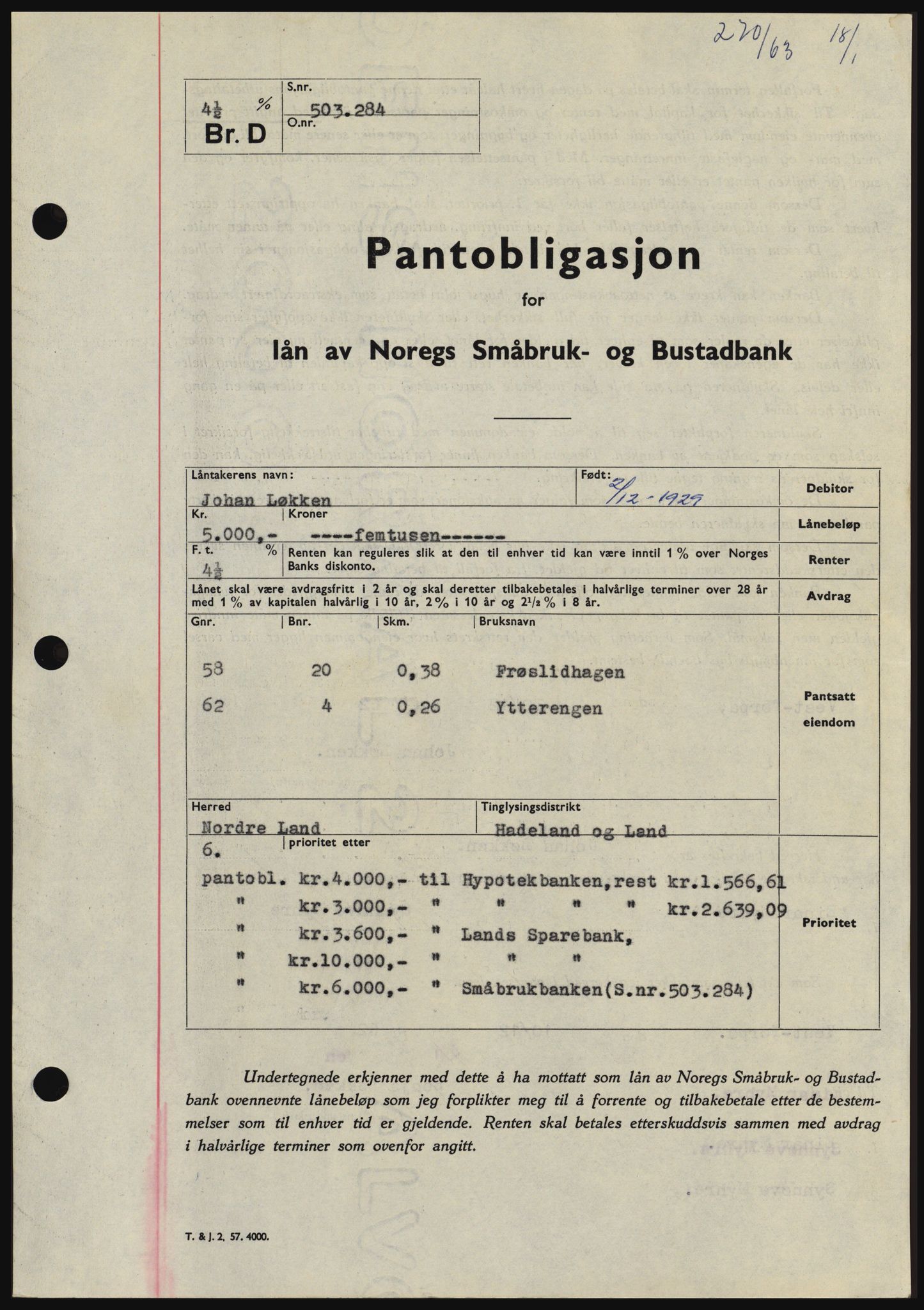 Hadeland og Land tingrett, SAH/TING-010/H/Hb/Hbc/L0050: Pantebok nr. B50, 1962-1963, Dagboknr: 270/1963