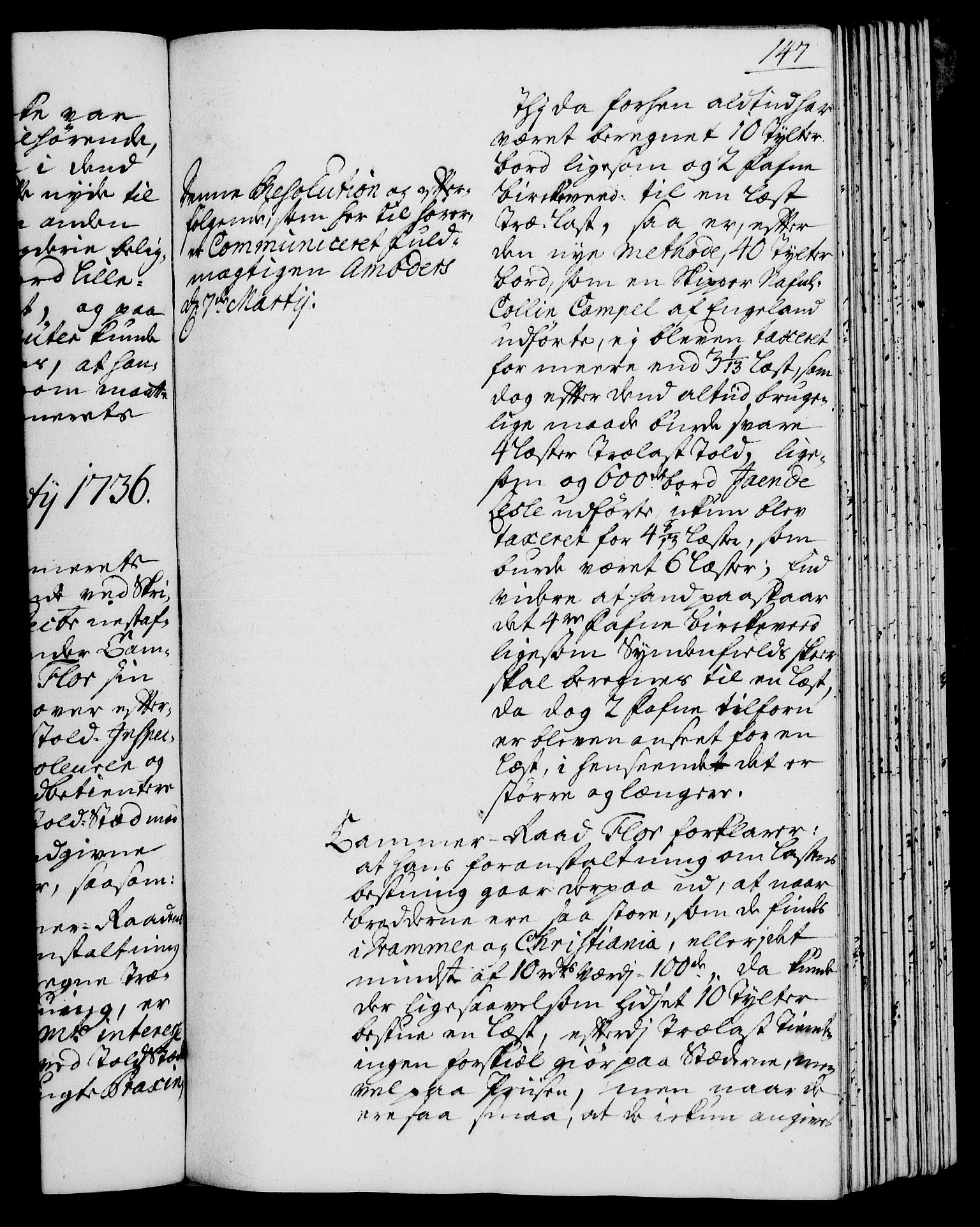 Rentekammeret, Kammerkanselliet, AV/RA-EA-3111/G/Gh/Gha/L0018: Norsk ekstraktmemorialprotokoll (merket RK 53.63), 1735-1736, s. 147