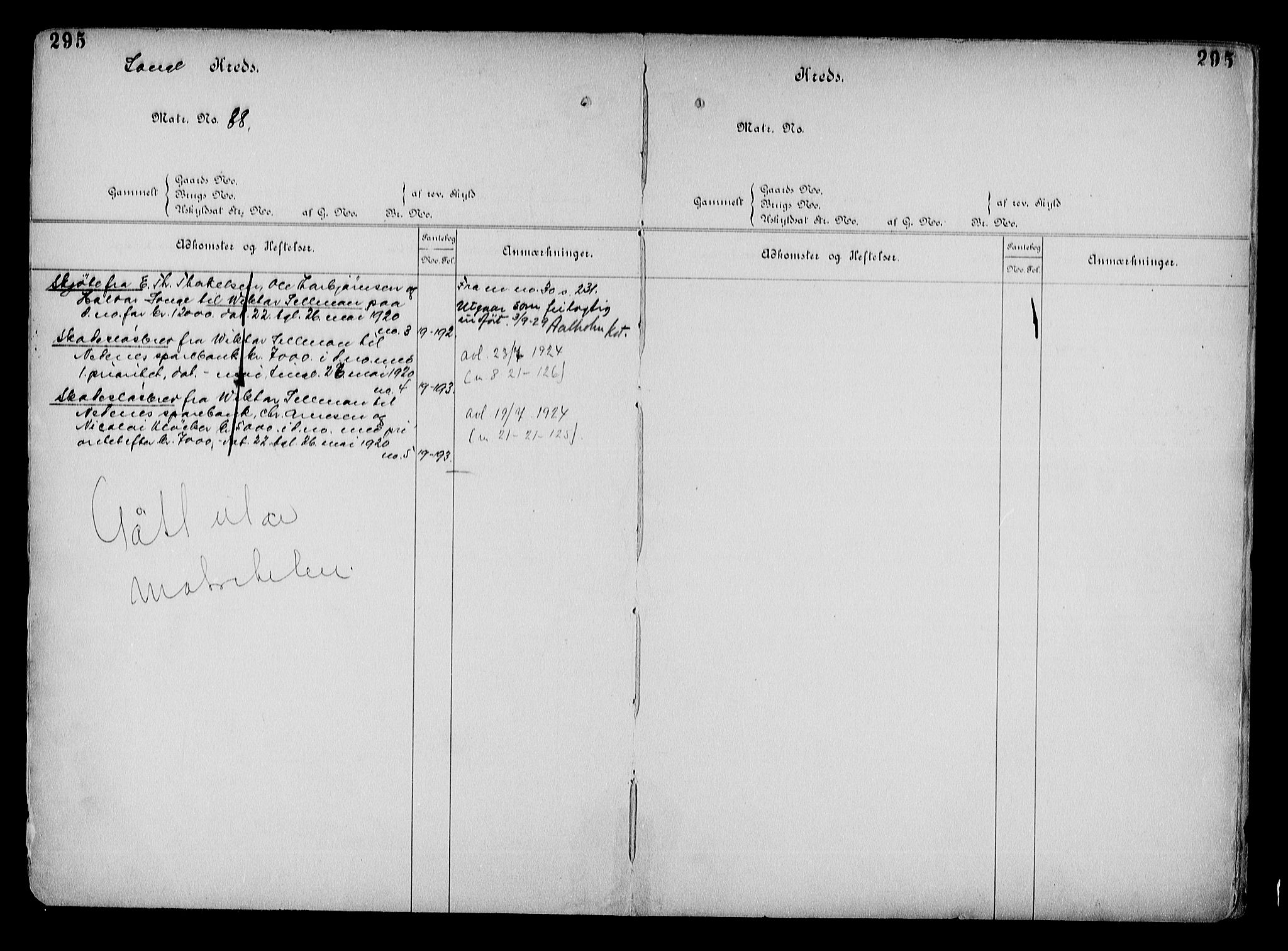 Arendal byfogd, AV/SAK-1222-0001/G/Ga/L0015: Panteregister nr. 13, 1860-1960, s. 295