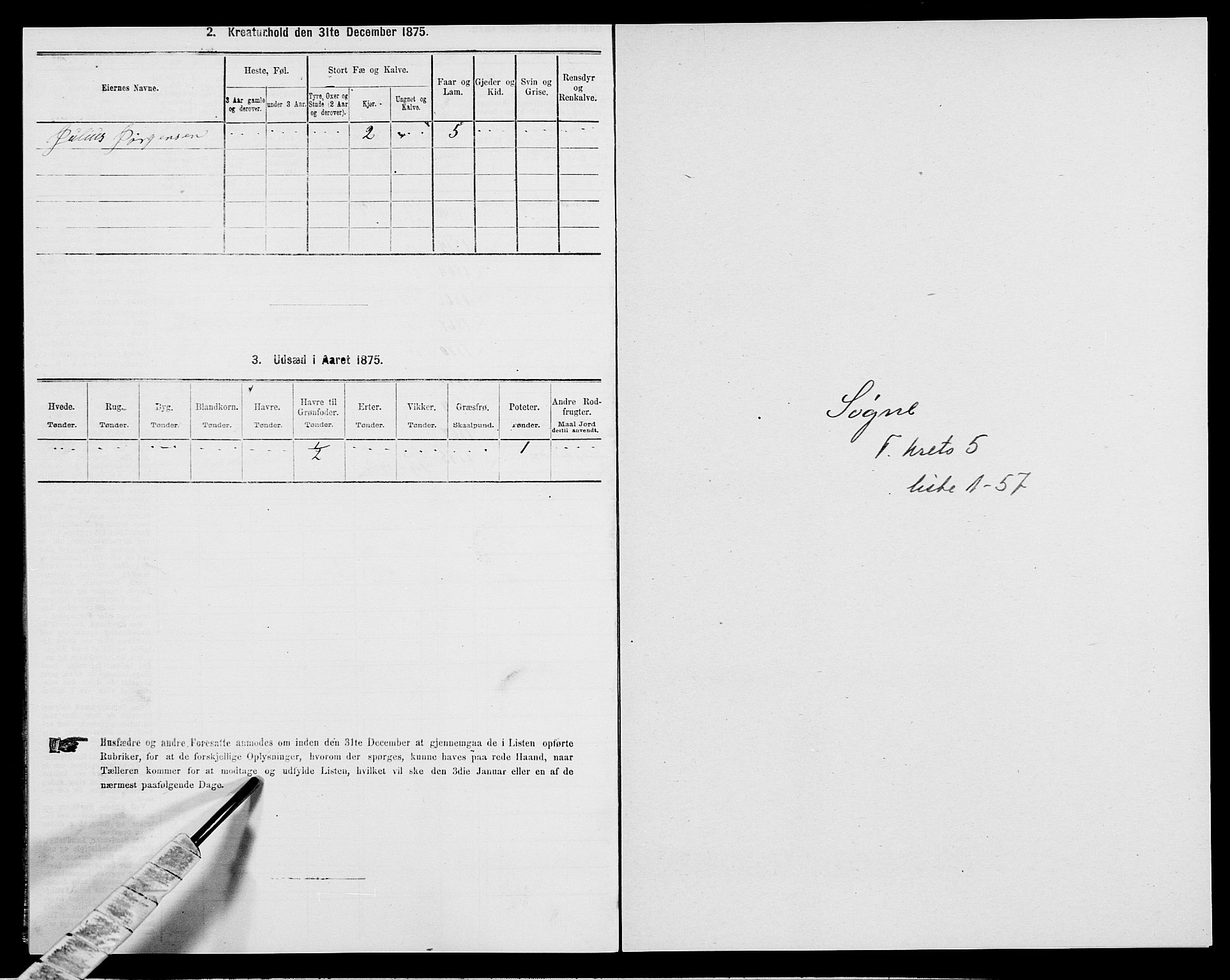 SAK, Folketelling 1875 for 1018P Søgne prestegjeld, 1875, s. 353