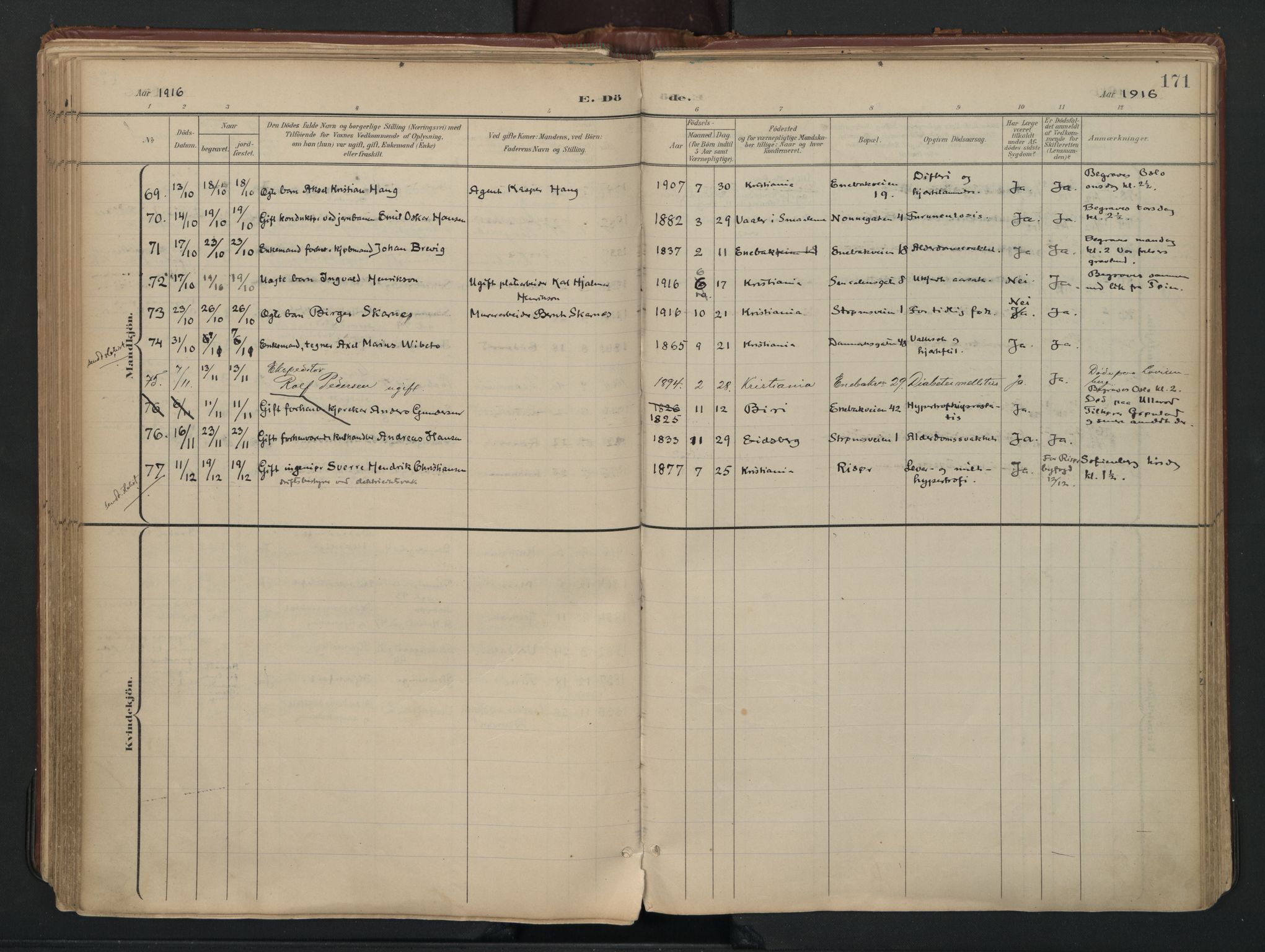 Vålerengen prestekontor Kirkebøker, AV/SAO-A-10878/F/Fa/L0003: Ministerialbok nr. 3, 1899-1930, s. 171