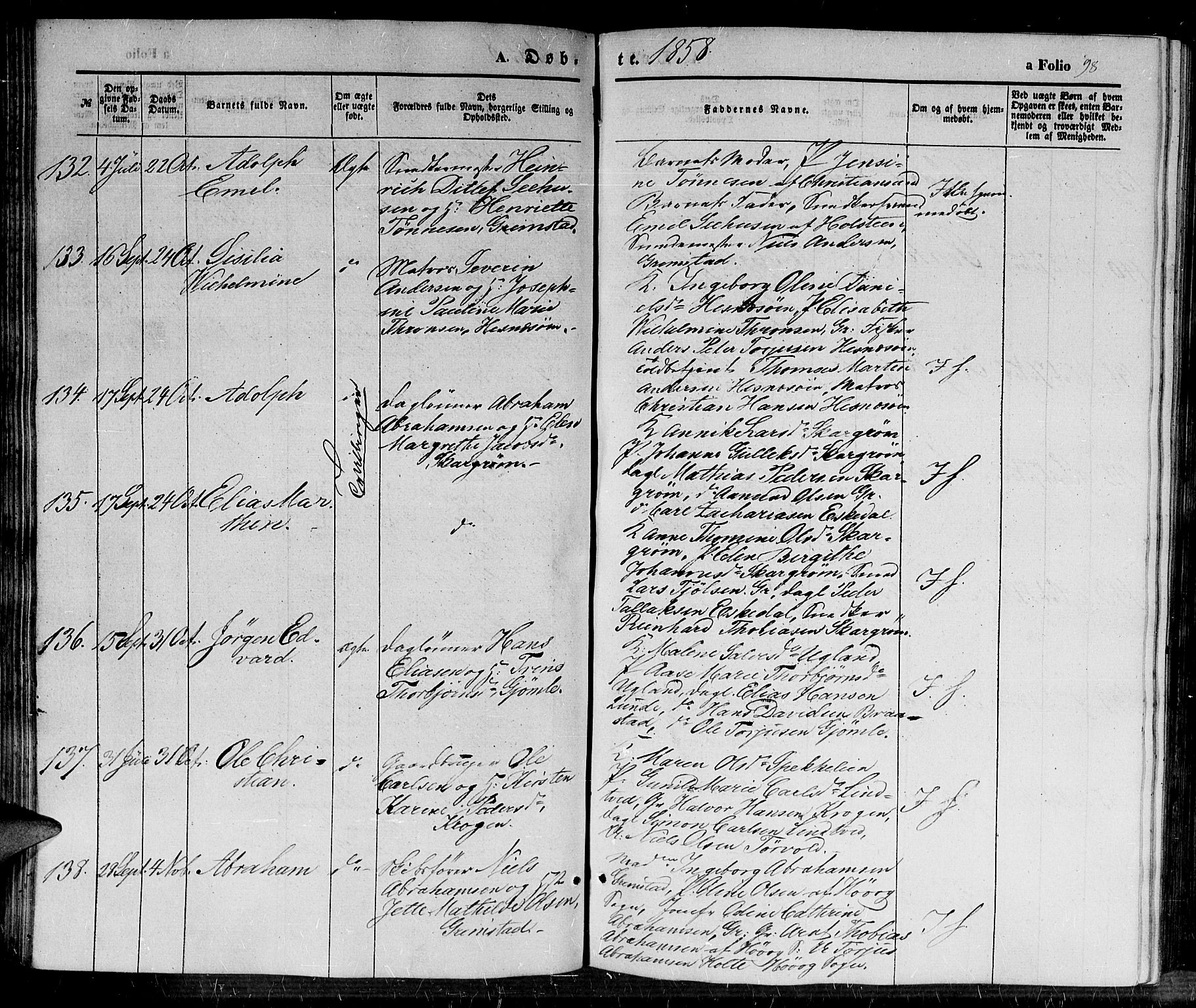 Fjære sokneprestkontor, AV/SAK-1111-0011/F/Fb/L0008: Klokkerbok nr. B 8, 1854-1867, s. 98
