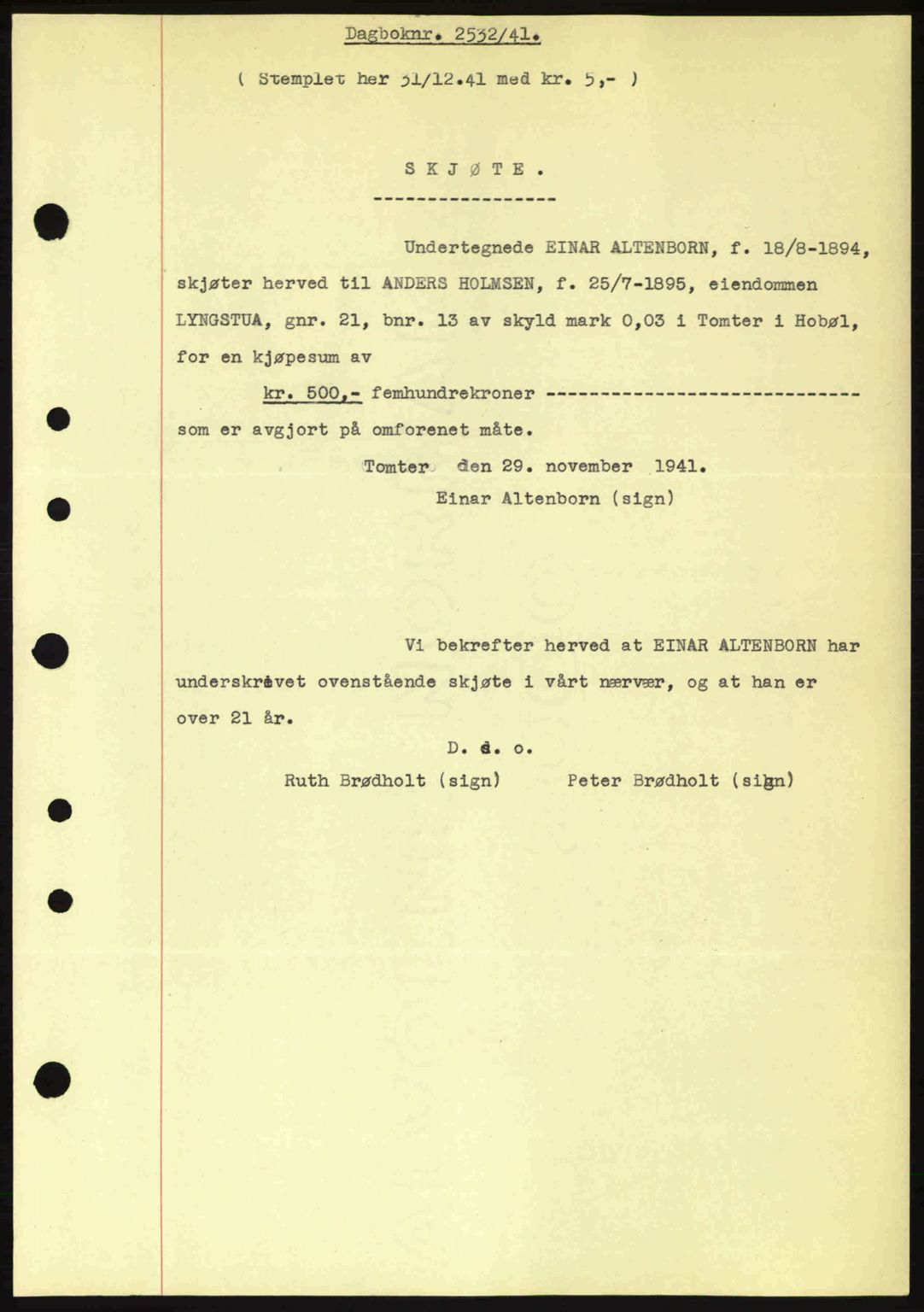 Moss sorenskriveri, SAO/A-10168: Pantebok nr. A9, 1941-1942, Dagboknr: 2532/1941