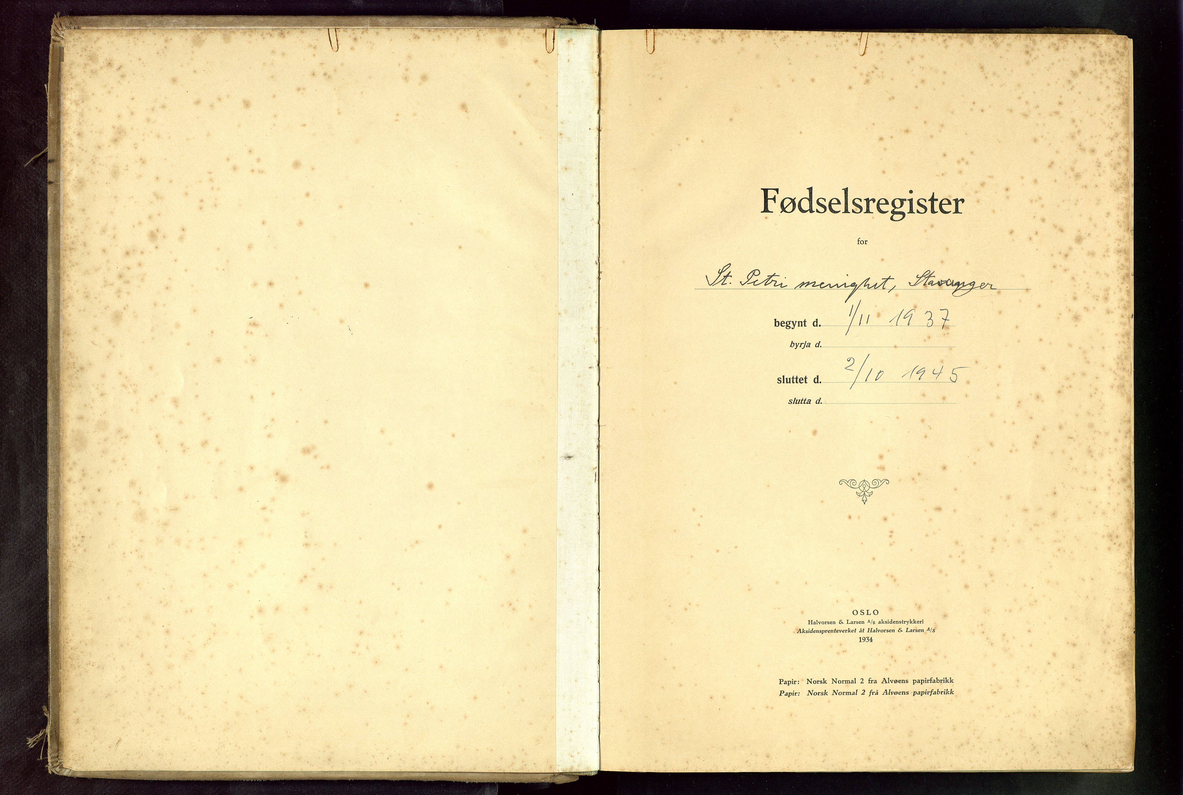 St. Petri sokneprestkontor, SAST/A-101813/002/B/L0002: Fødselsregister nr. 2, 1937-1945