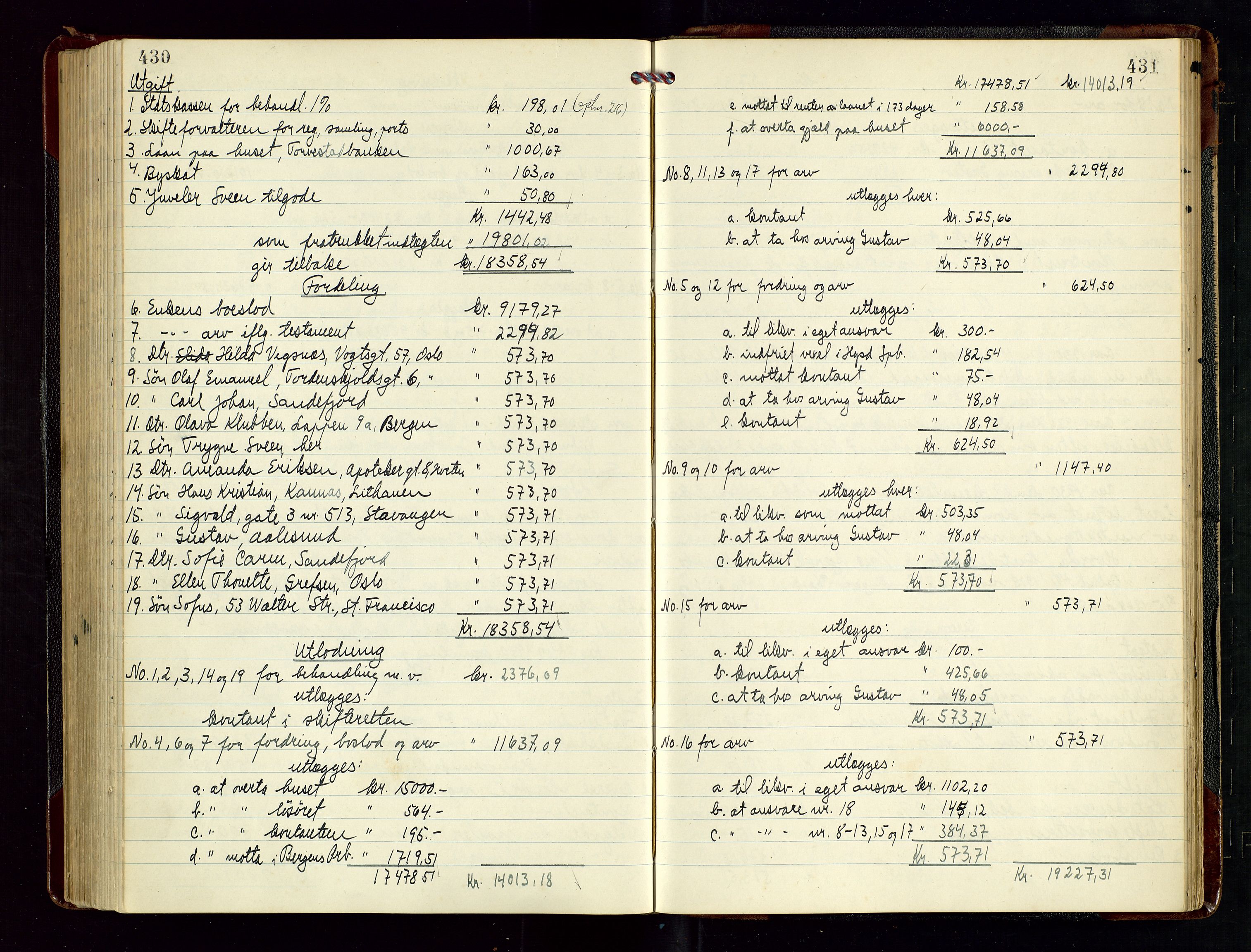 Haugesund tingrett, SAST/A-101415/01/IV/IVD/L0004: Skifteutlodningsprotokoll, med register, 1924-1931, s. 430-431