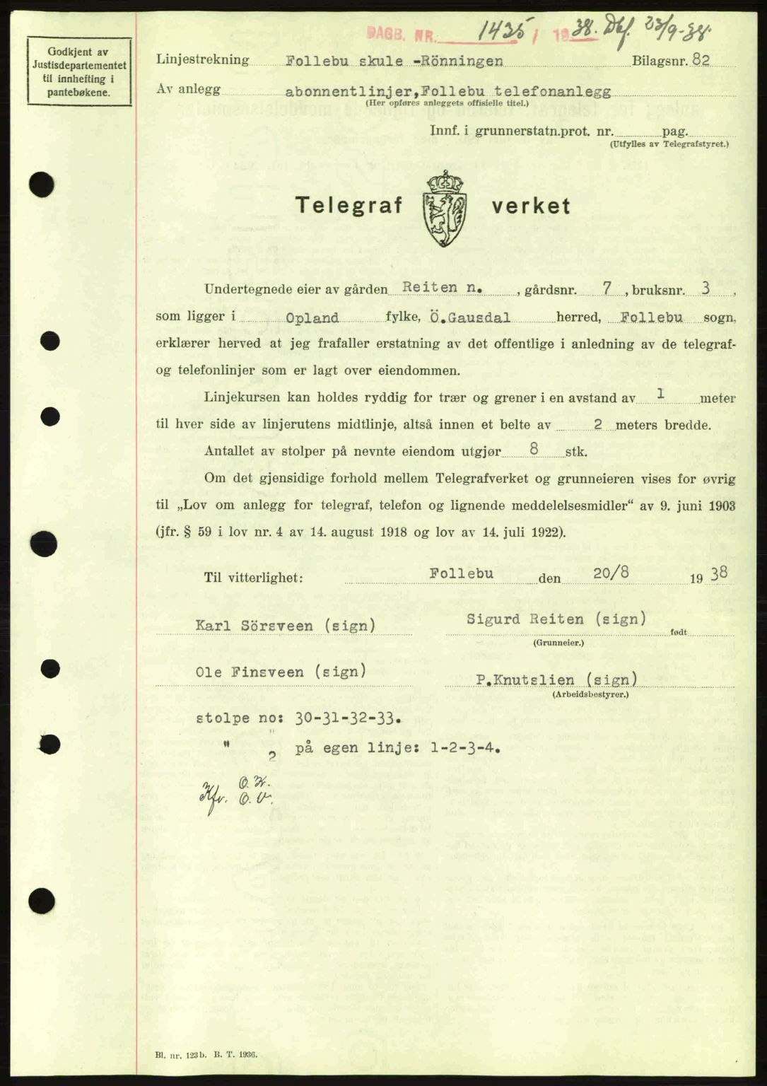 Sør-Gudbrandsdal tingrett, SAH/TING-004/H/Hb/Hbd/L0005: Pantebok nr. A5, 1938-1939, Dagboknr: 1435/1938