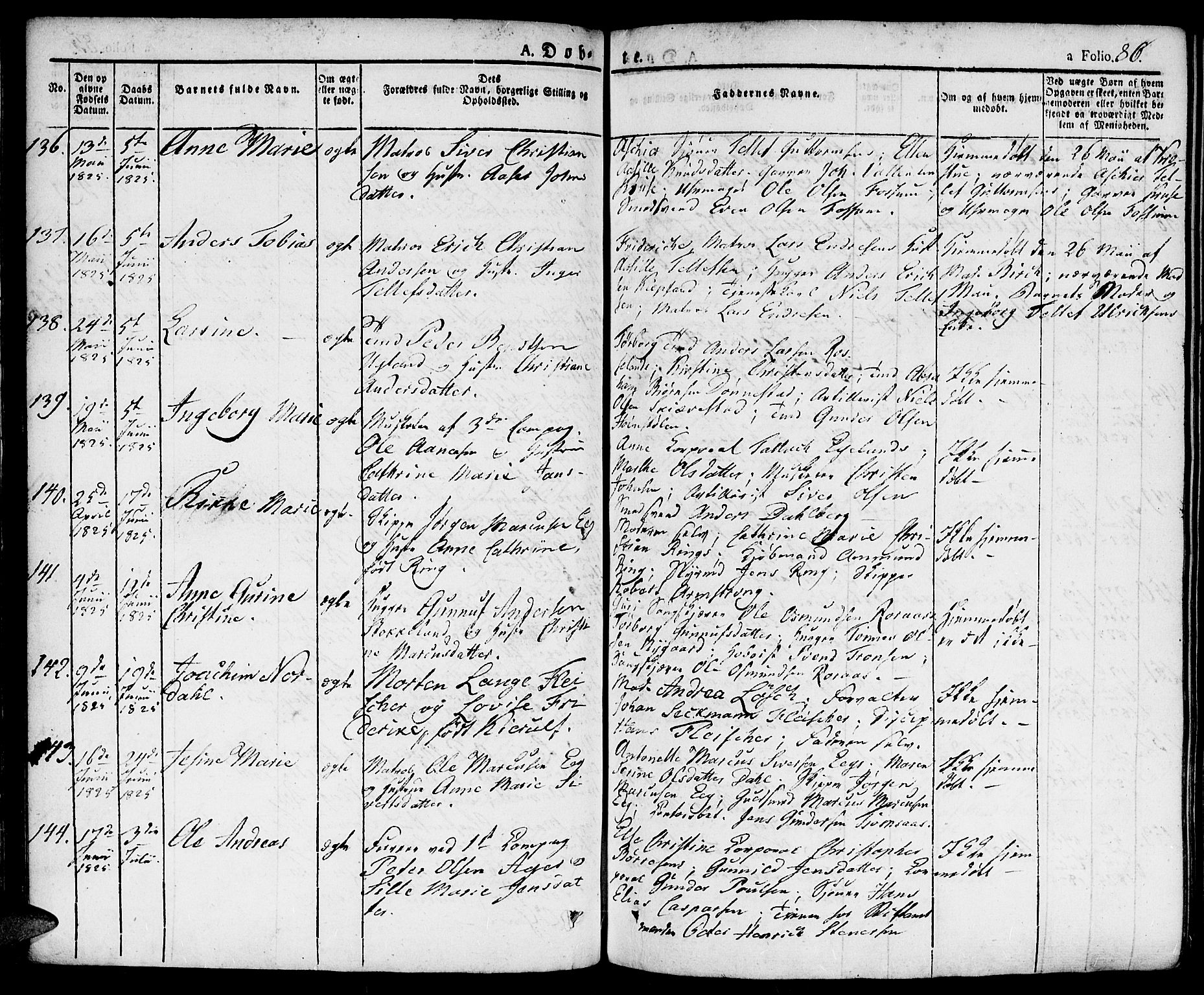 Kristiansand domprosti, AV/SAK-1112-0006/F/Fa/L0009: Ministerialbok nr. A 9, 1821-1827, s. 86