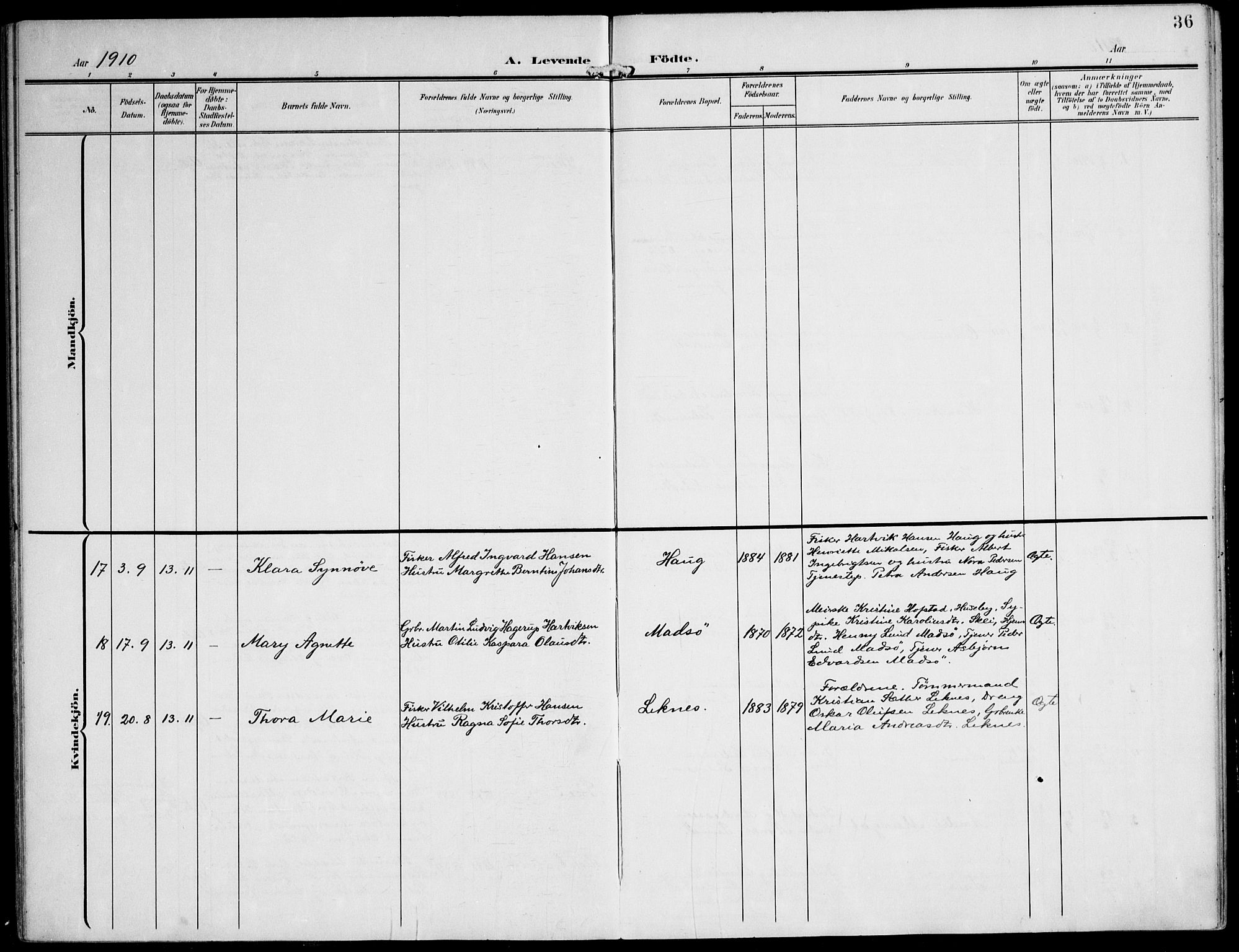 Ministerialprotokoller, klokkerbøker og fødselsregistre - Nord-Trøndelag, SAT/A-1458/788/L0698: Ministerialbok nr. 788A05, 1902-1921, s. 36