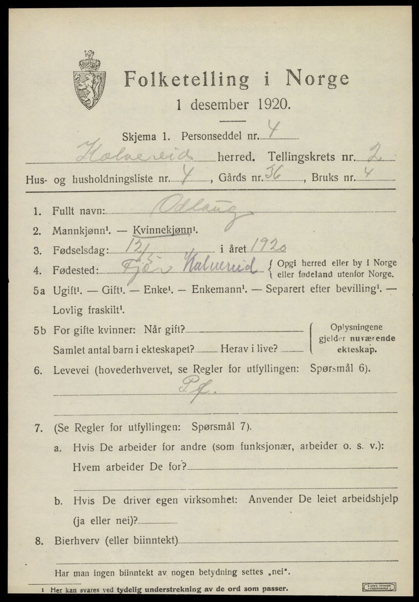 SAT, Folketelling 1920 for 1752 Kolvereid herred, 1920, s. 1537