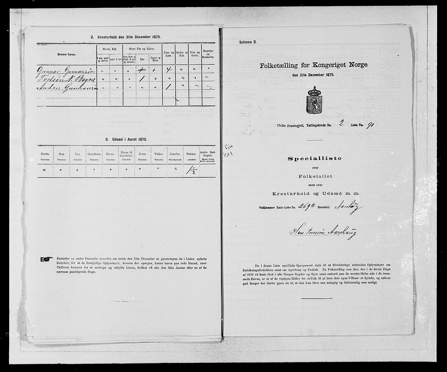 SAB, Folketelling 1875 for 1233P Ulvik prestegjeld, 1875, s. 483