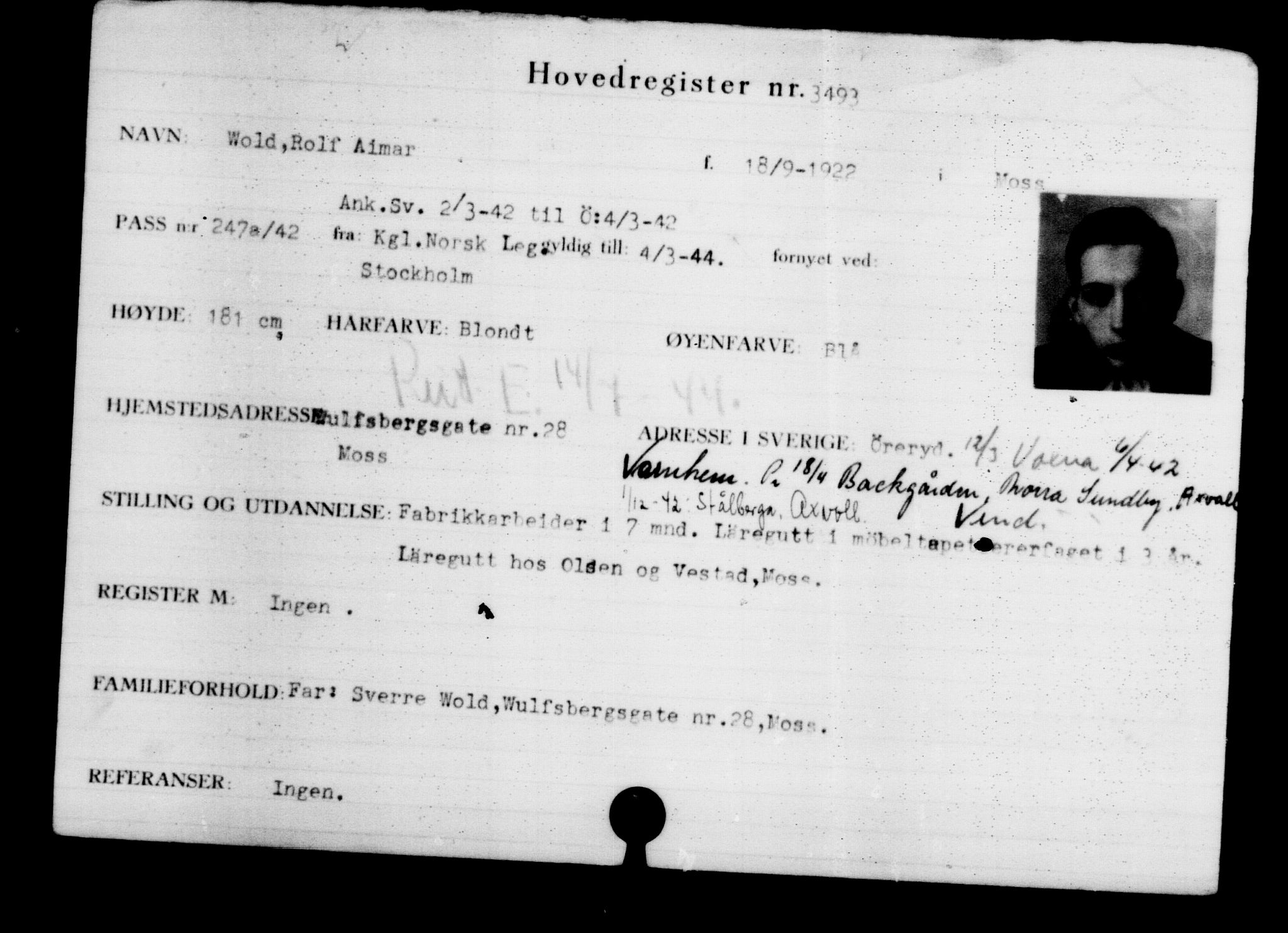 Utenriksstasjonene, Legasjonen i Stockholm, Flyktningkontoret, AV/RA-S-6753/V/Va/L0003: Kjesäterkartoteket, flyktninger med registreringsnr. 2001-3495, 1940-1945, s. 2009
