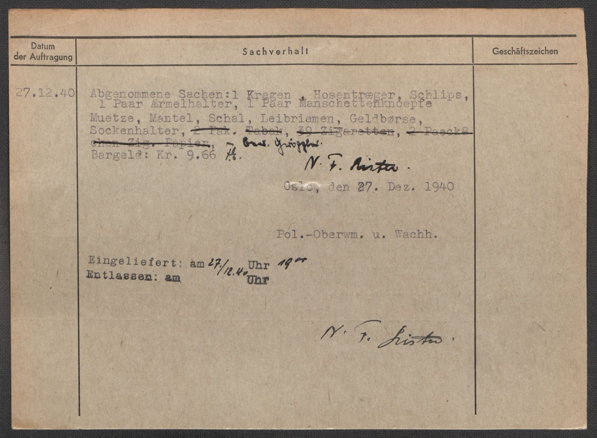 Befehlshaber der Sicherheitspolizei und des SD, AV/RA-RAFA-5969/E/Ea/Eaa/L0006: Register over norske fanger i Møllergata 19: Kj-Lund, 1940-1945, s. 1194