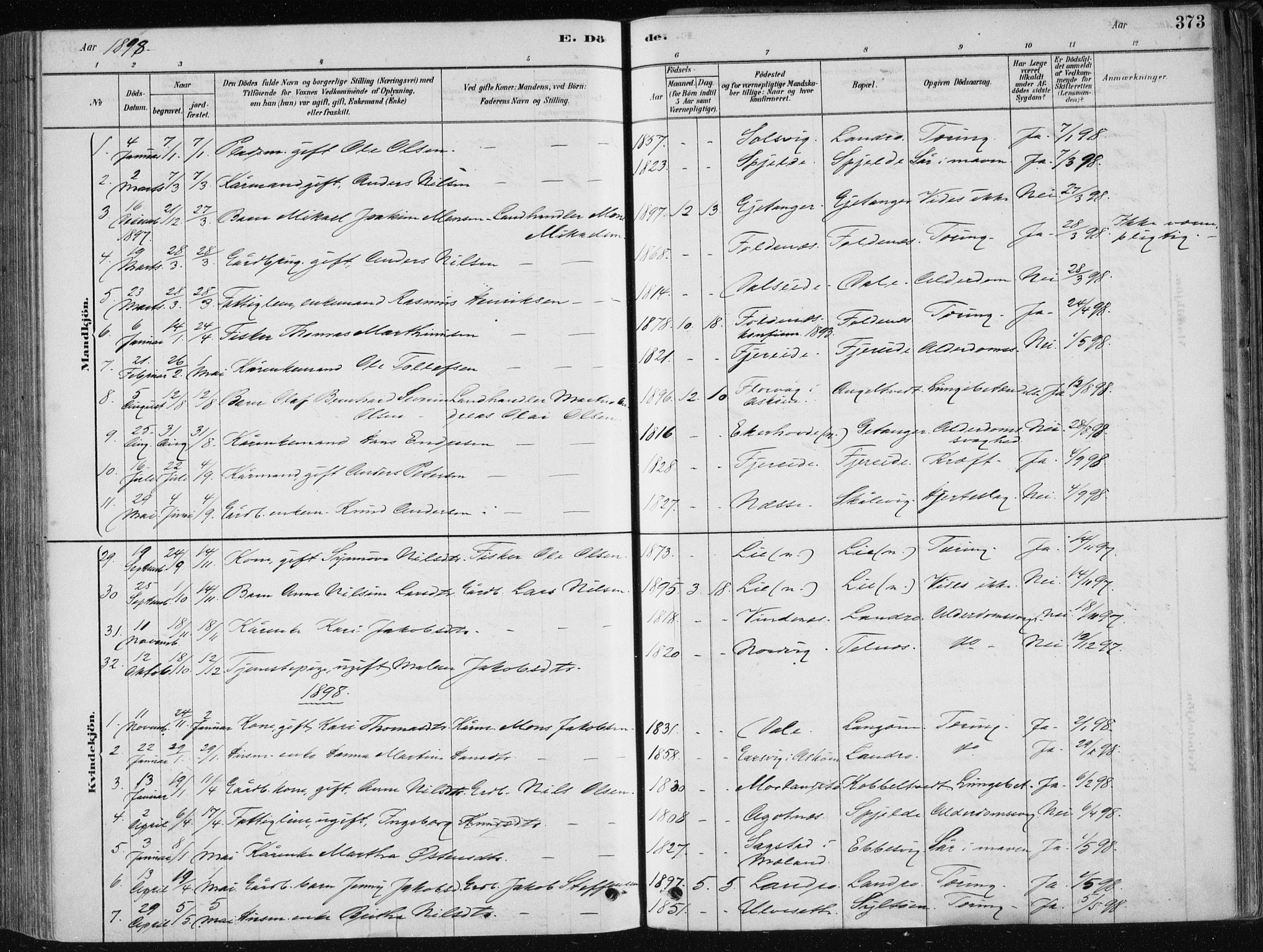 Fjell sokneprestembete, AV/SAB-A-75301/H/Haa: Ministerialbok nr. A  8, 1878-1898, s. 373