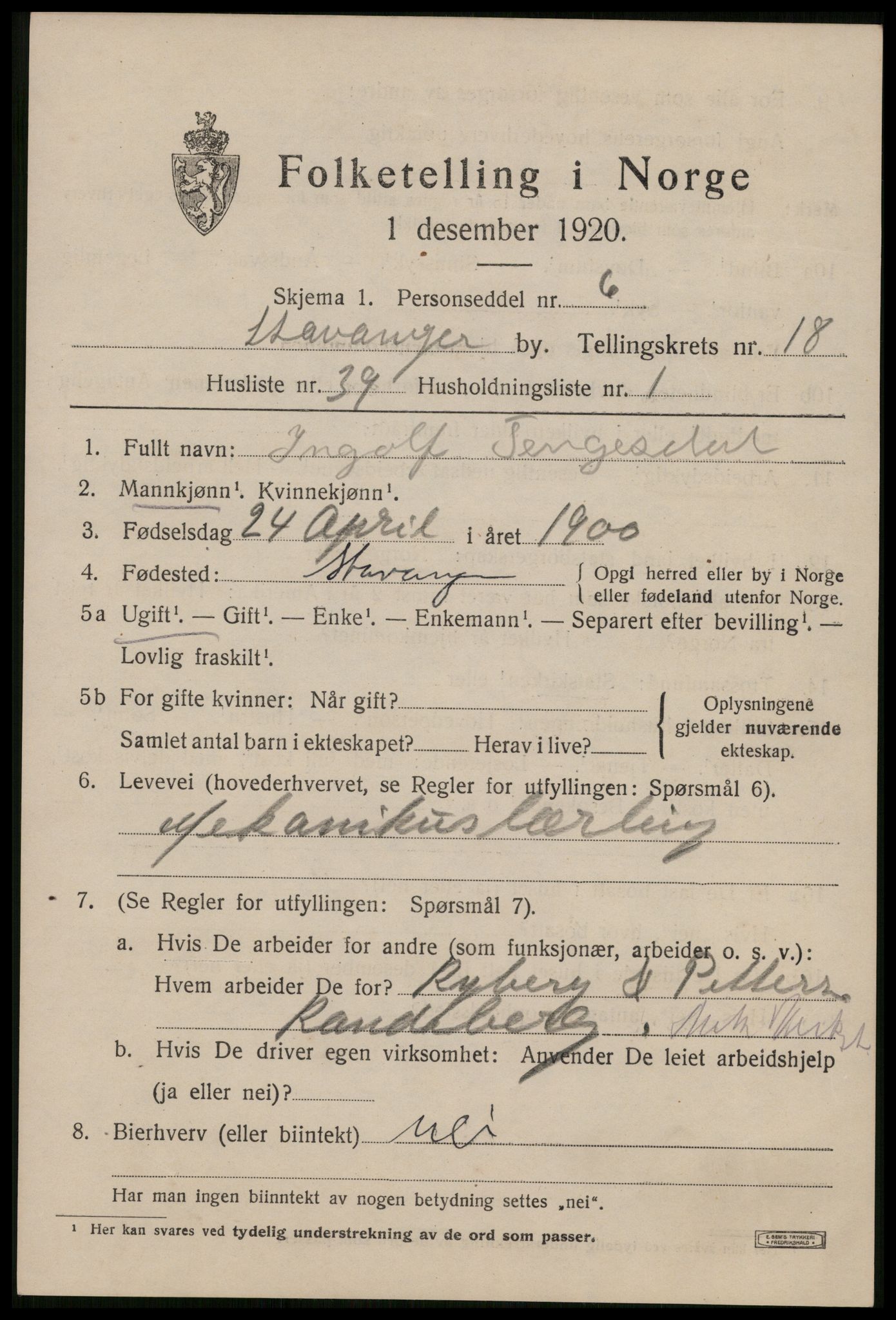 SAST, Folketelling 1920 for 1103 Stavanger kjøpstad, 1920, s. 67184
