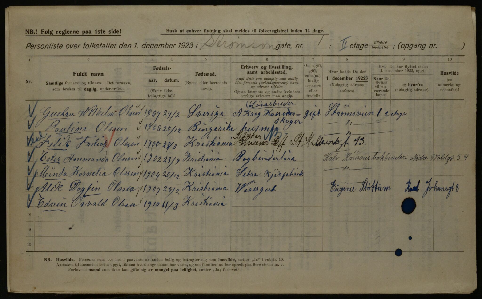 OBA, Kommunal folketelling 1.12.1923 for Kristiania, 1923, s. 115110