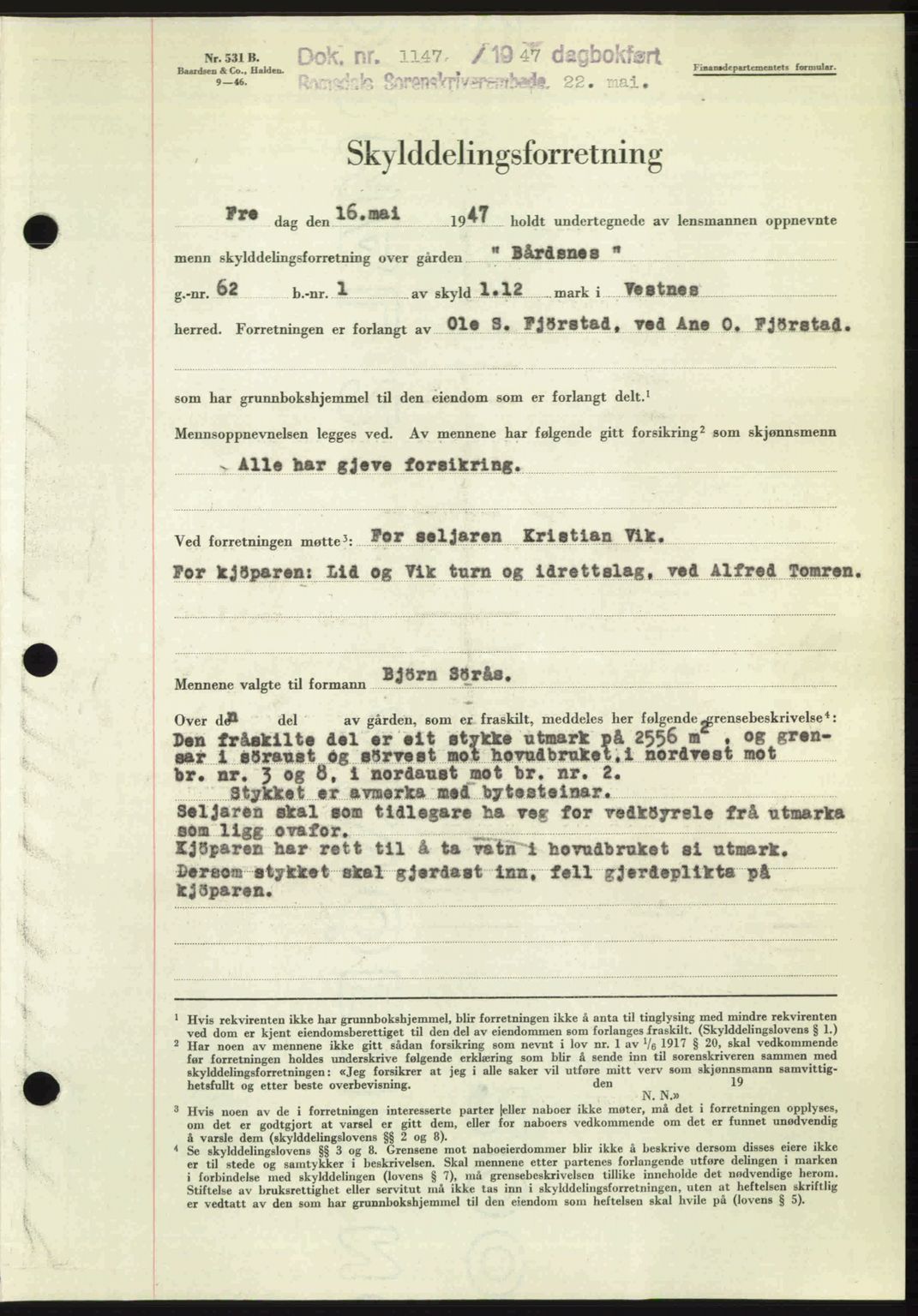 Romsdal sorenskriveri, AV/SAT-A-4149/1/2/2C: Pantebok nr. A23, 1947-1947, Dagboknr: 1147/1947