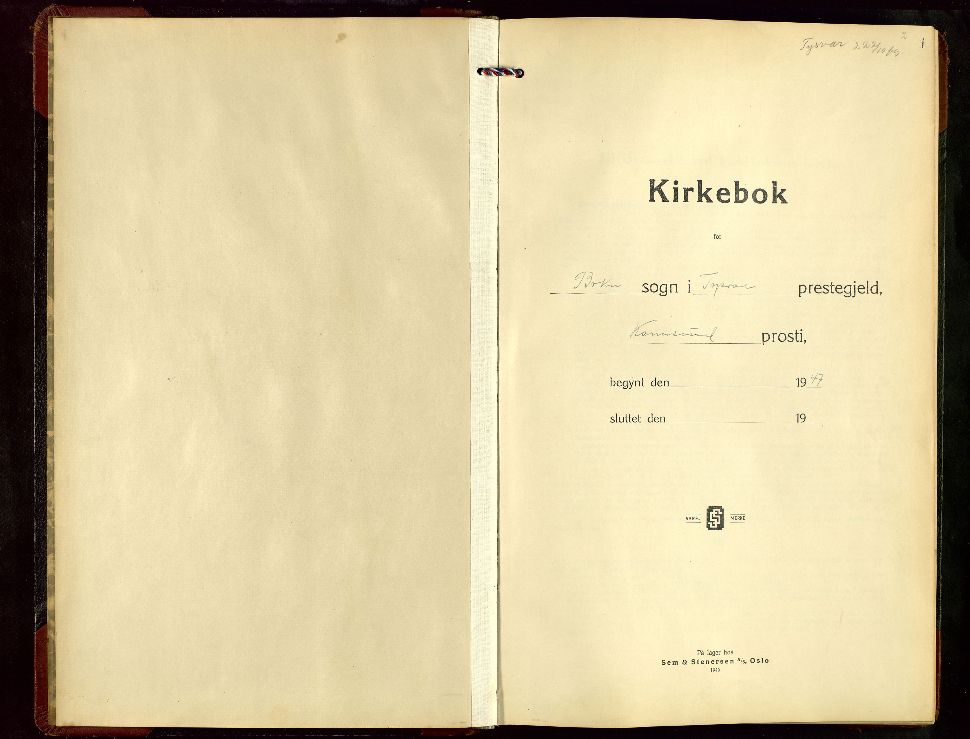 Tysvær sokneprestkontor, AV/SAST-A -101864/H/Ha/Hab/L0007: Klokkerbok nr. B 7, 1943-1970, s. 1