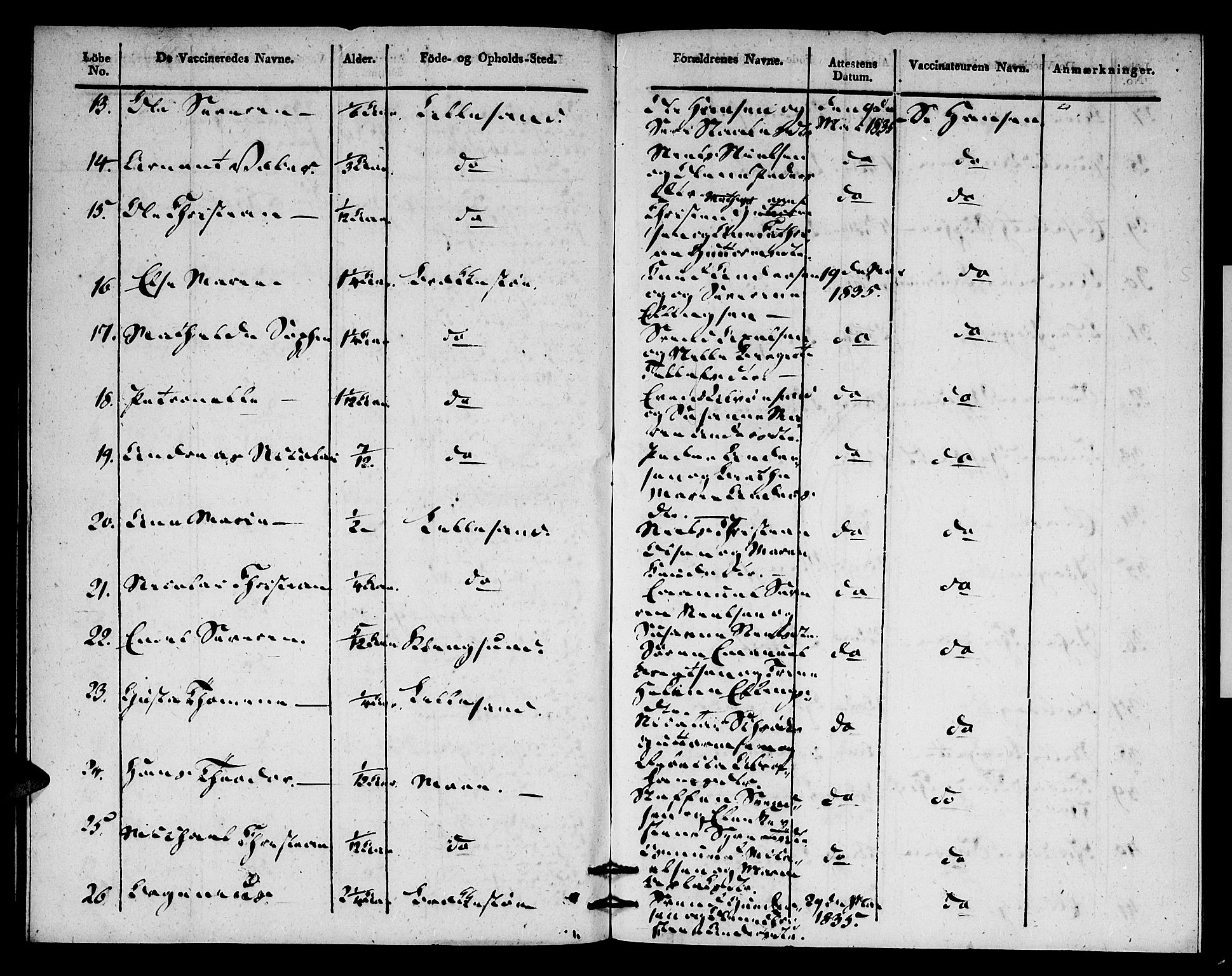 Vestre Moland sokneprestkontor, AV/SAK-1111-0046/F/Ff/L0002/0003: Vaksinasjonsprotokoll nr. A VI 3, 1830-1844