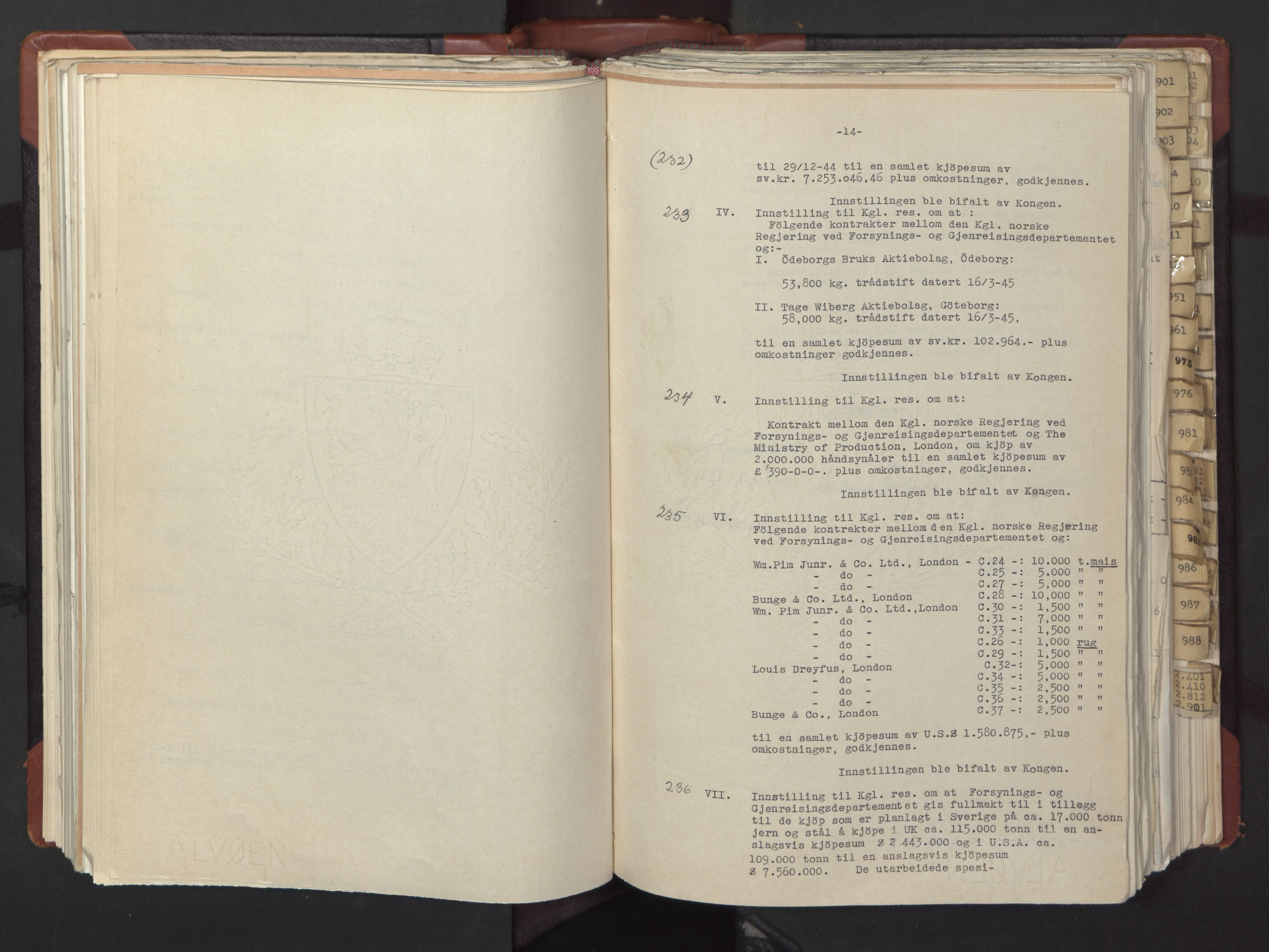 Statsrådssekretariatet, RA/S-1001/A/Ac/L0126: Kgl. res. 12/1-25/5, 1945, s. 203